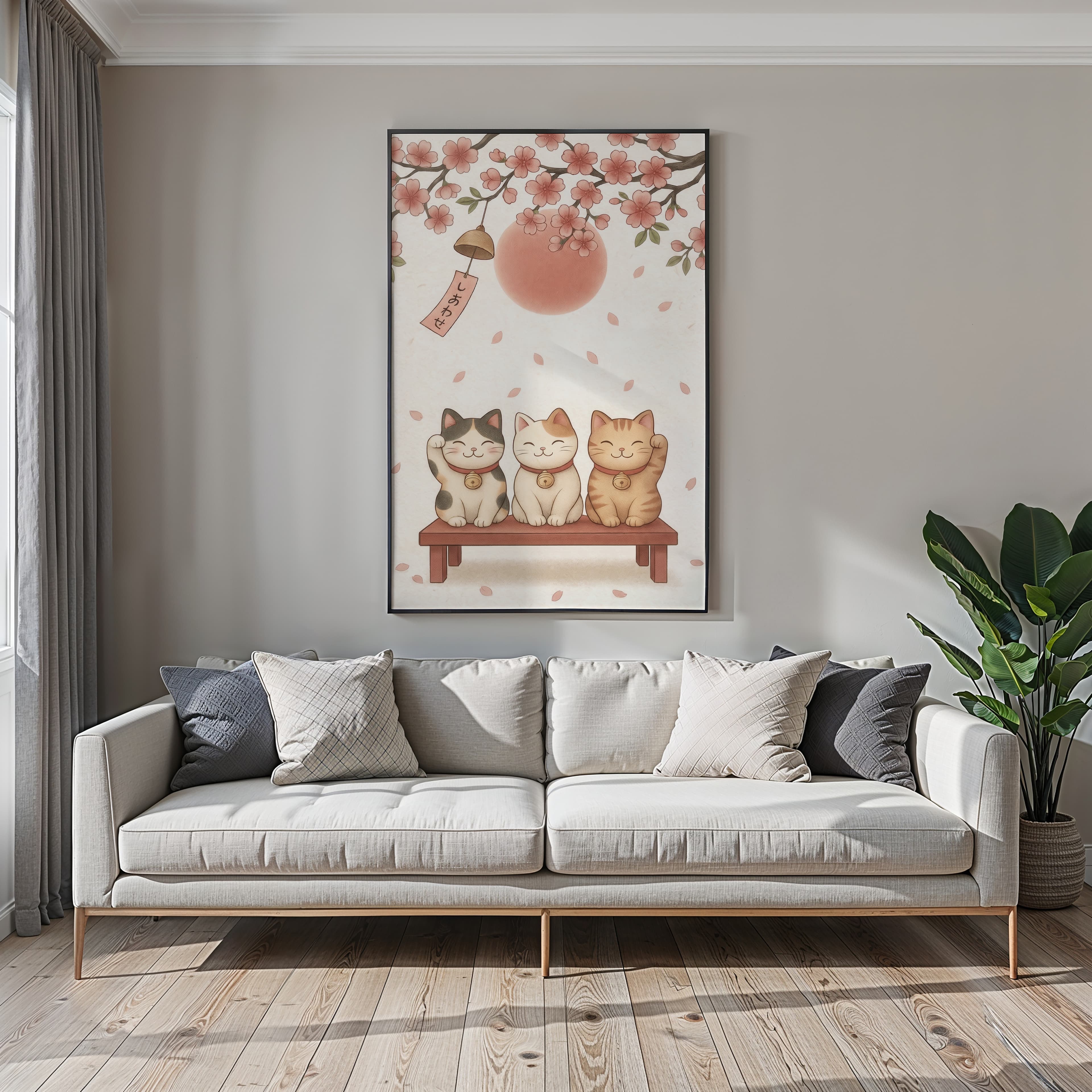 Lucky Cat Cherry Blossom Print