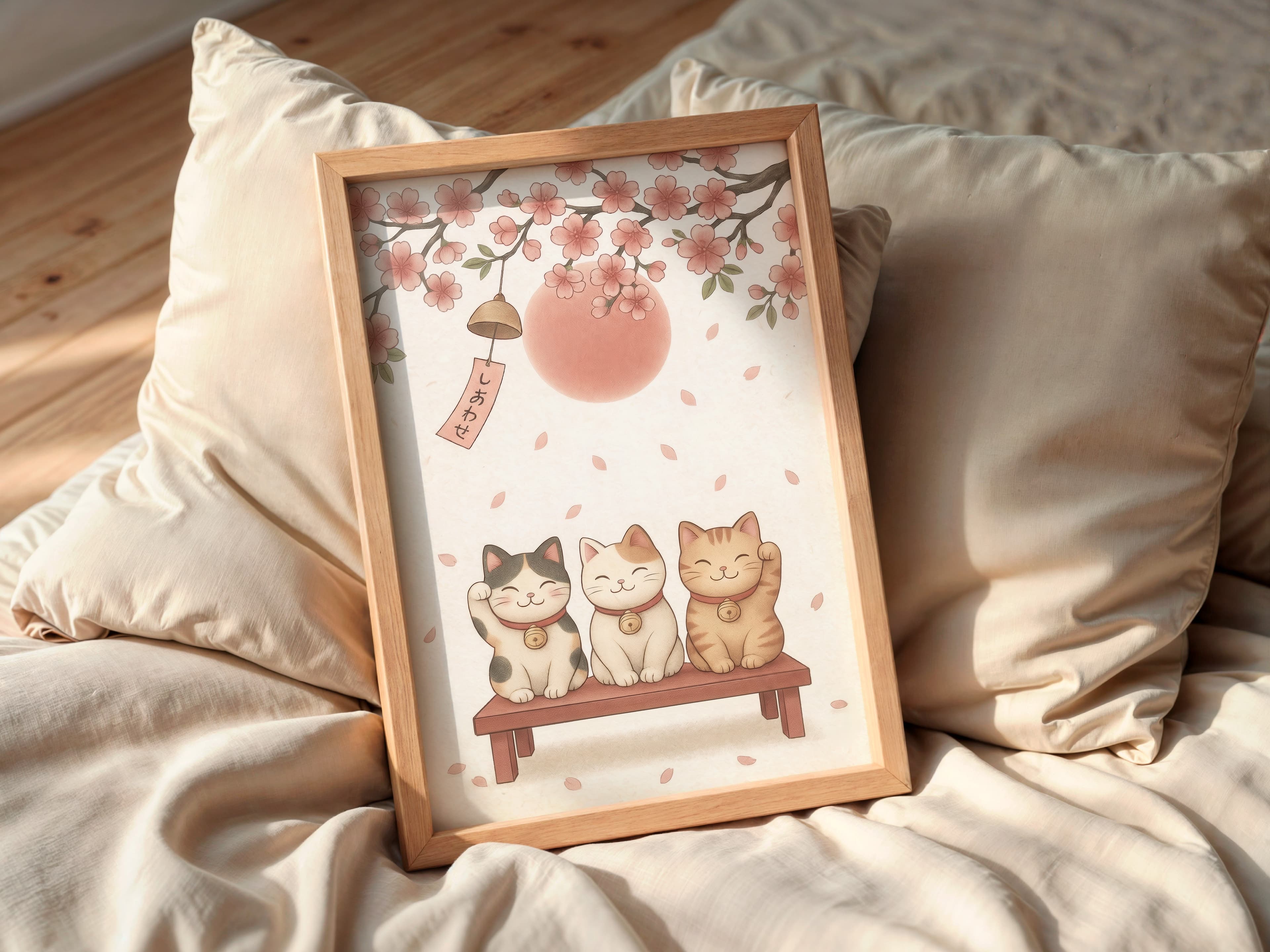 Lucky Cat Cherry Blossom Print