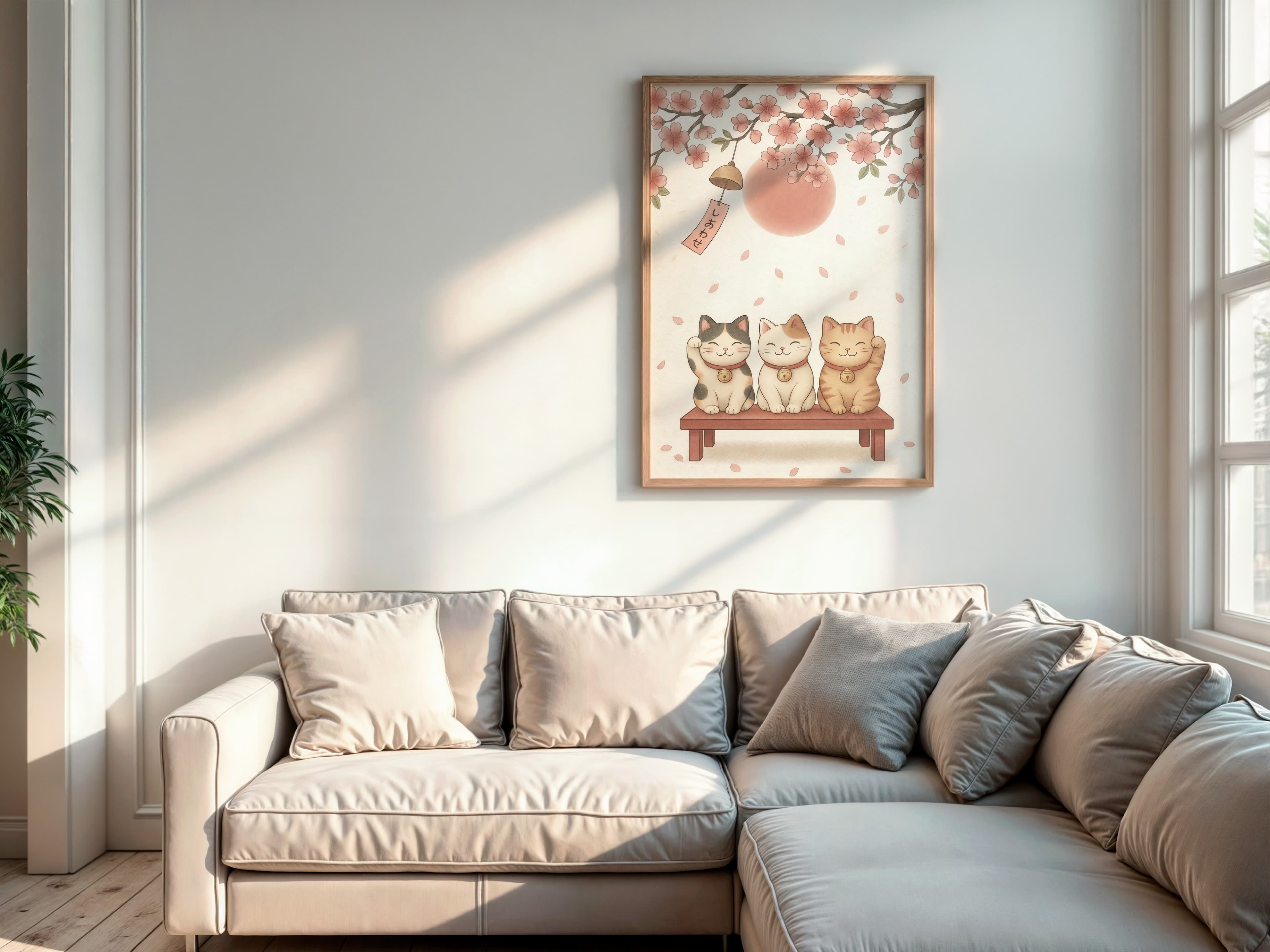Lucky Cat Cherry Blossom Print