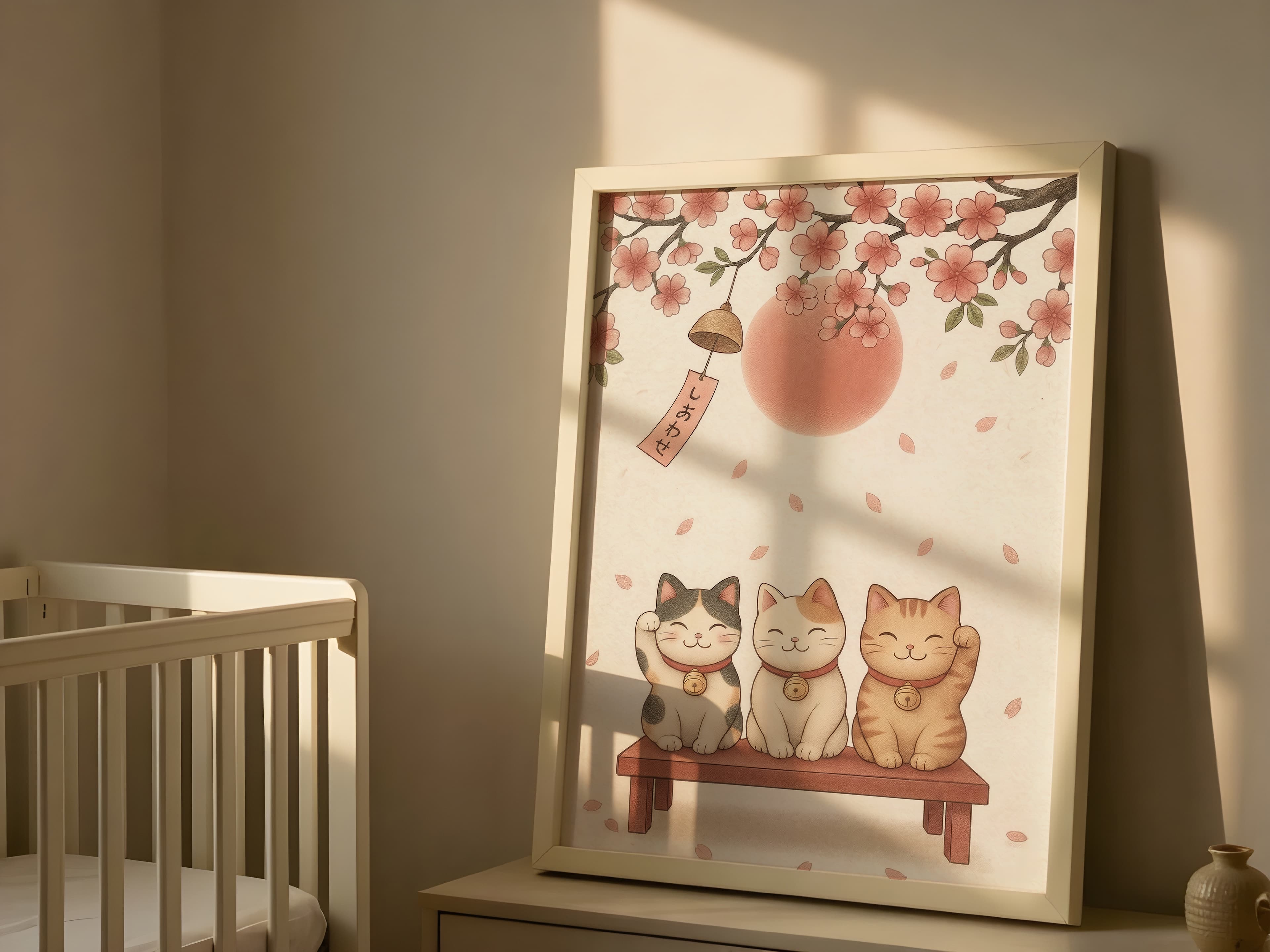 Lucky Cat Cherry Blossom Print