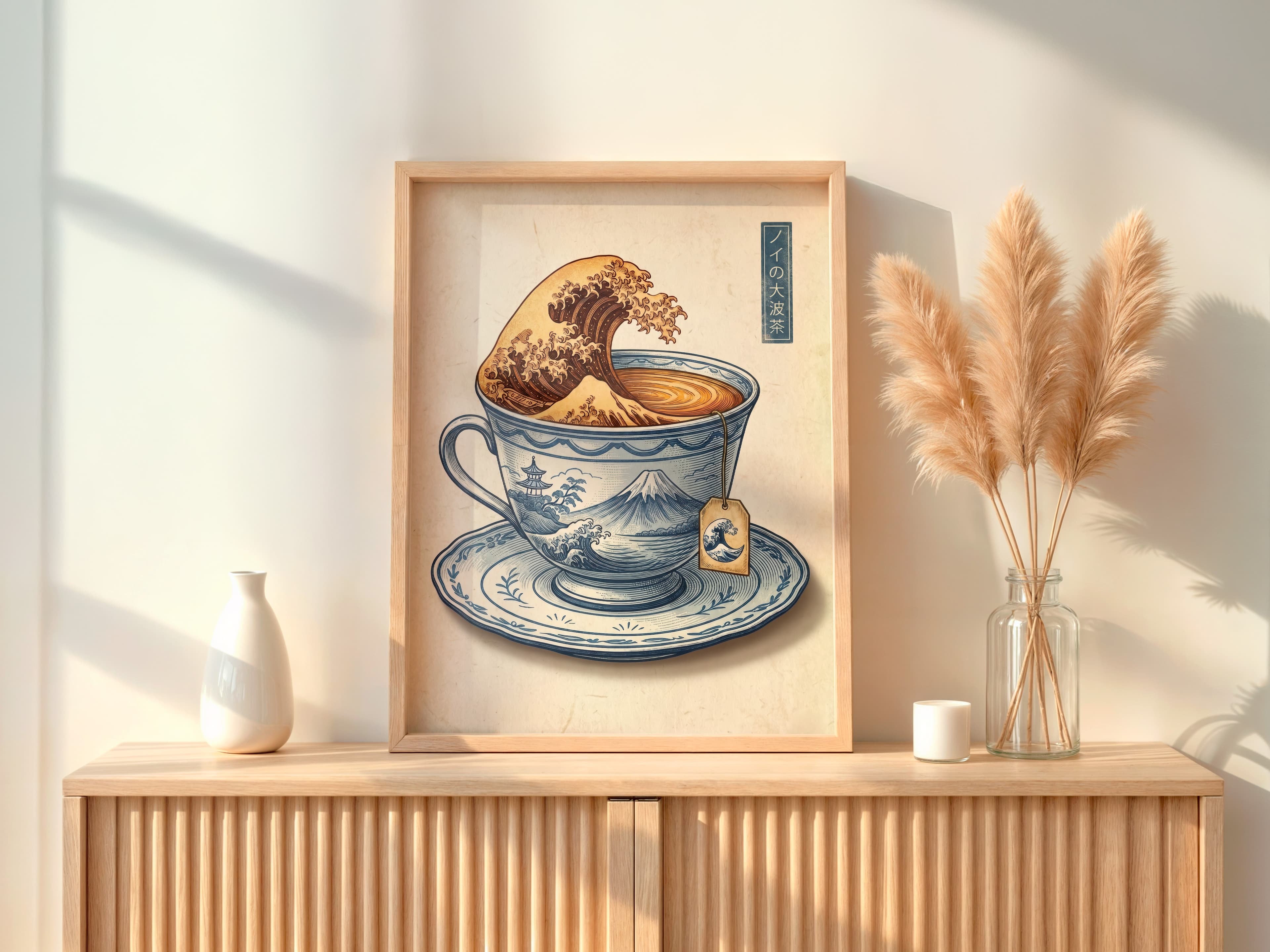 Japanese Wave Teacup Art Print – Hokusai Style