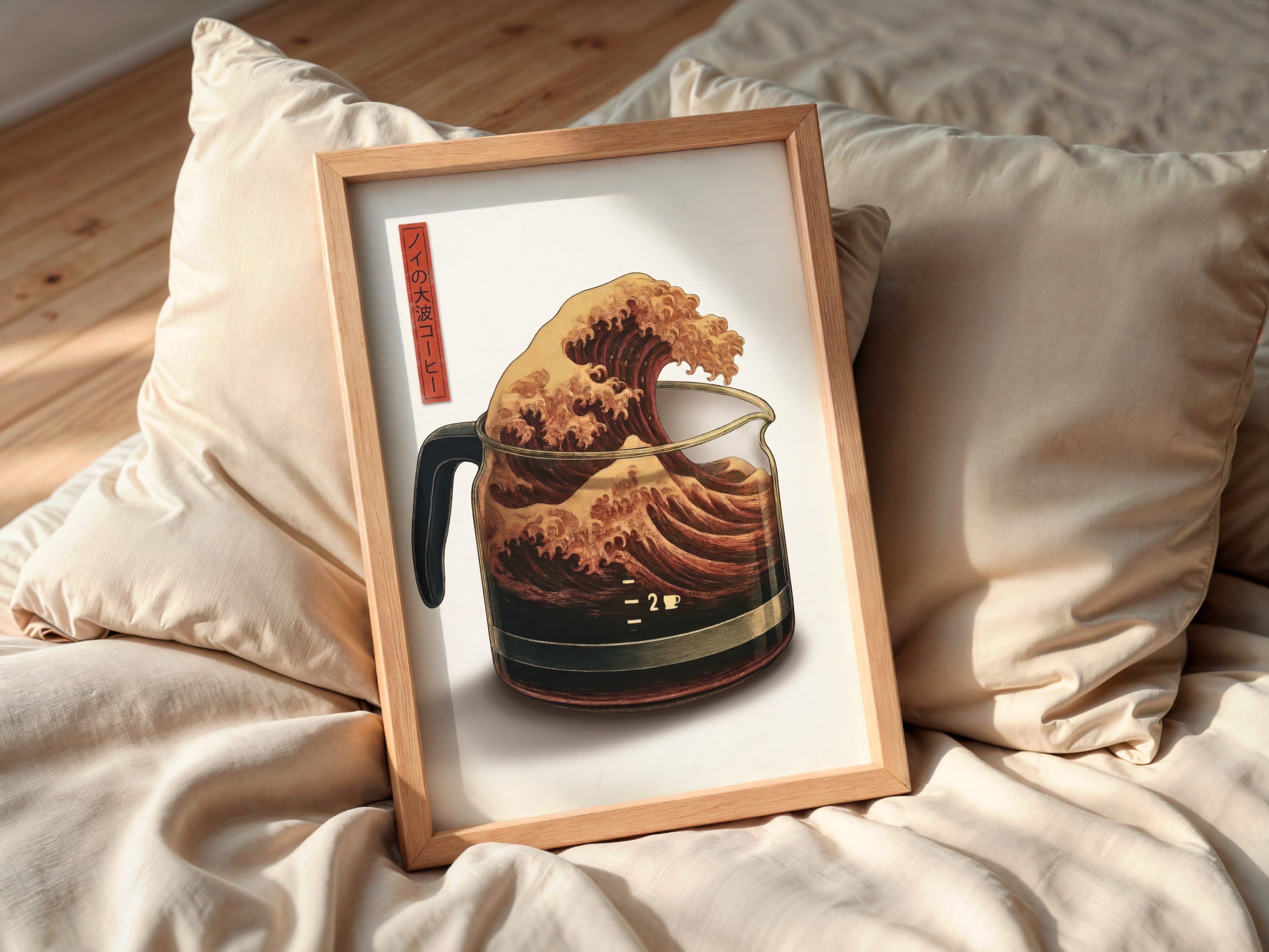 Japanese Wave Coffee Print – Minimalist Kitchen Art
