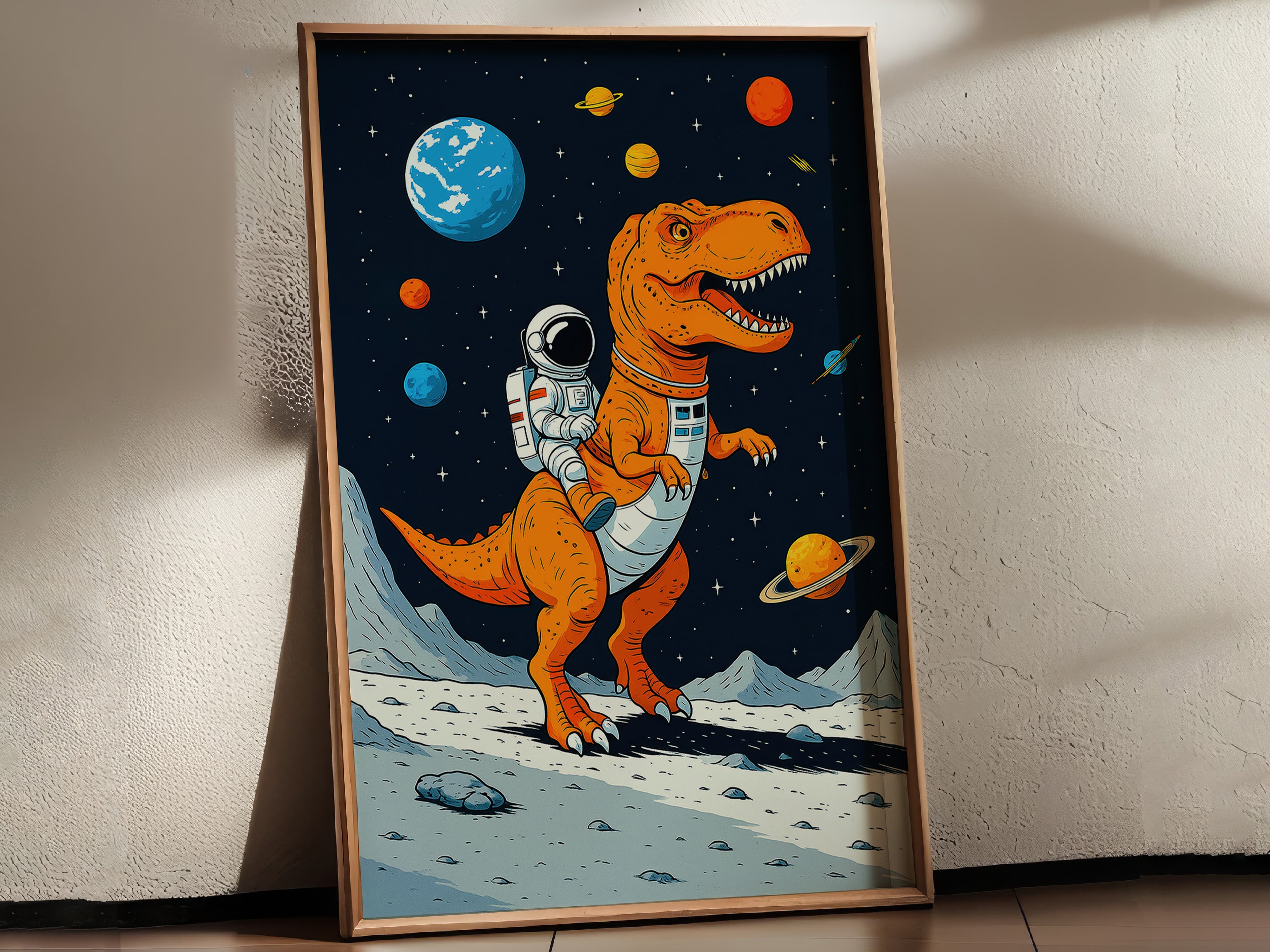 Astronaut Riding T-Rex Space Poster