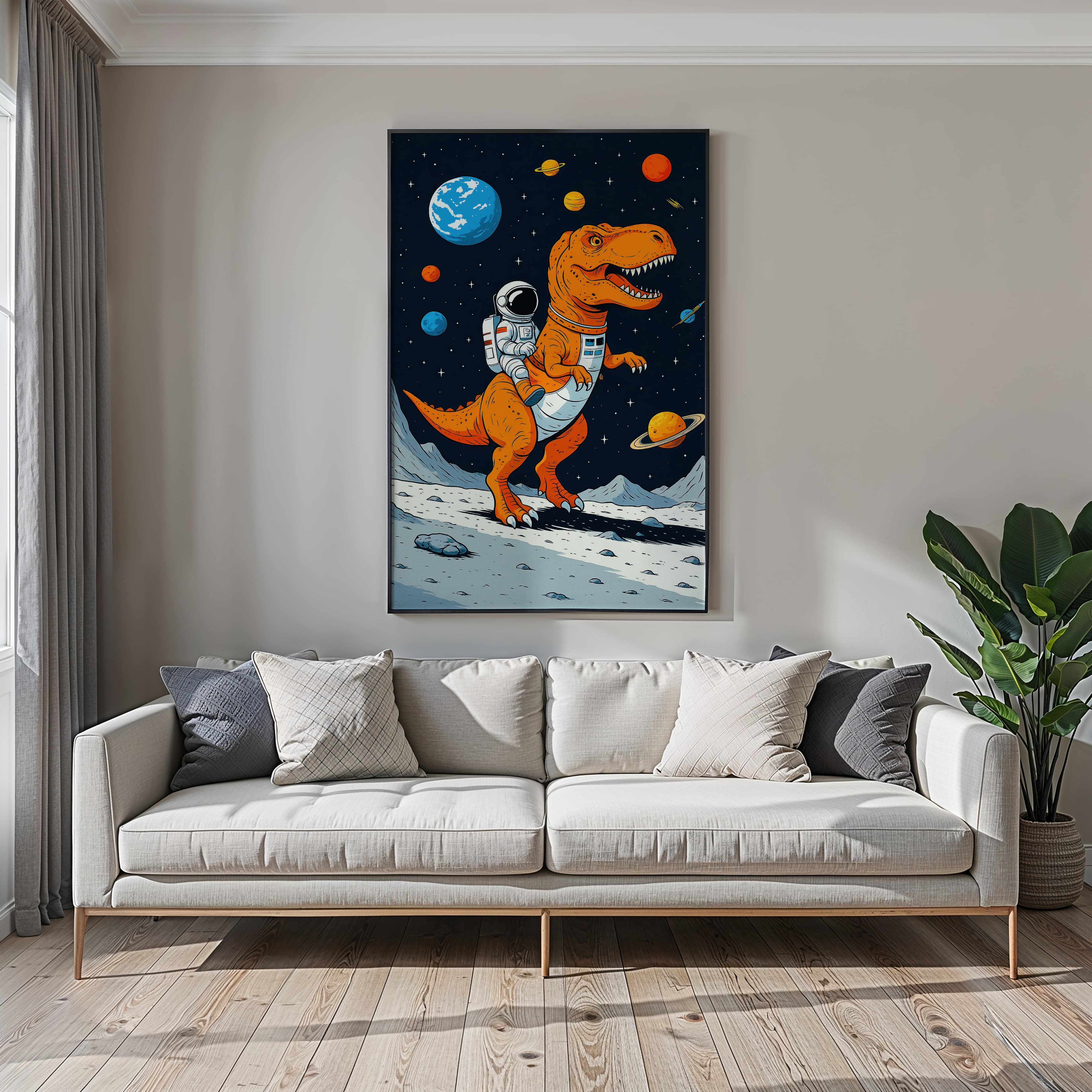 Astronaut Riding T-Rex Space Poster