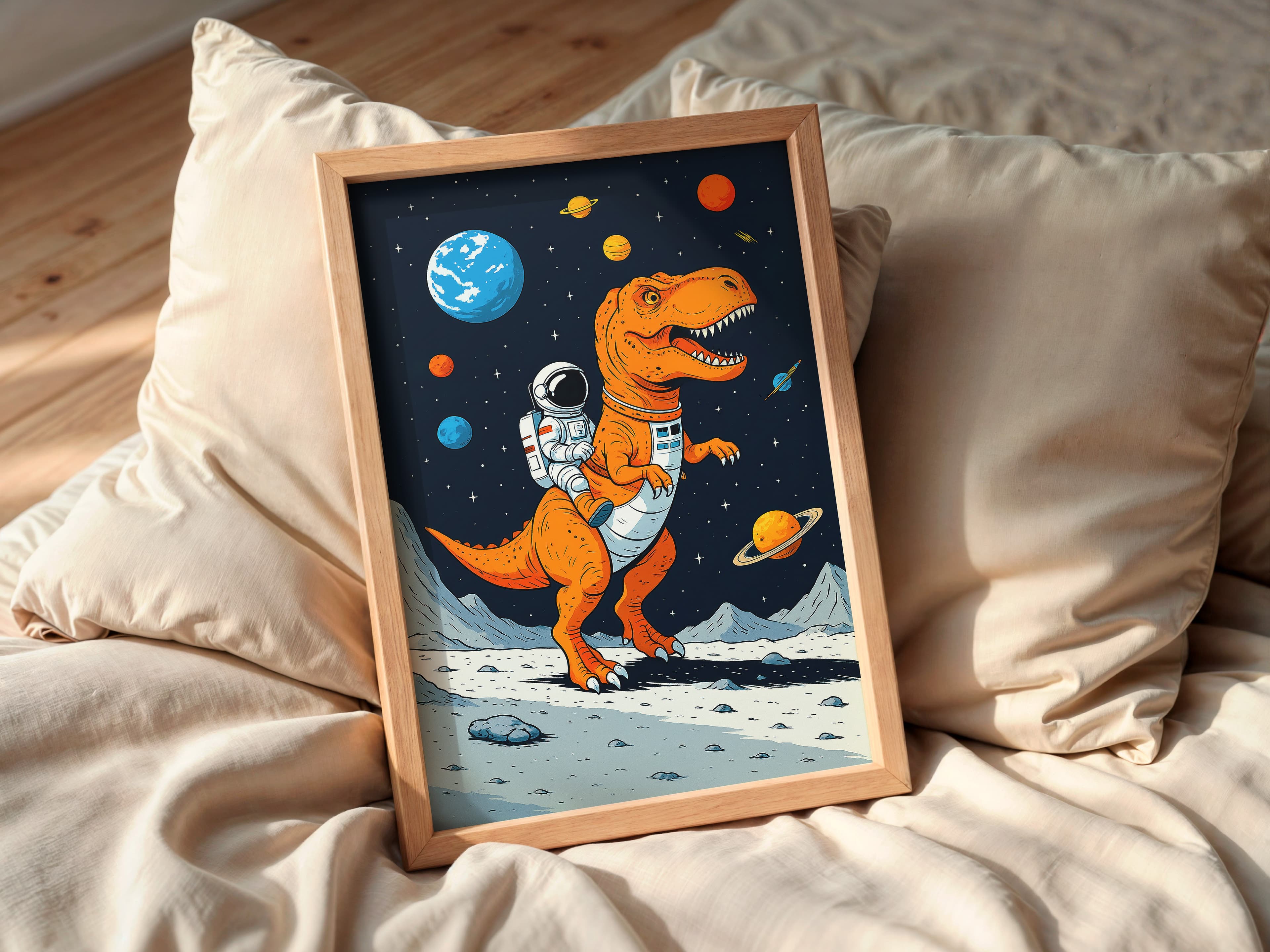 Astronaut Riding T-Rex Space Poster