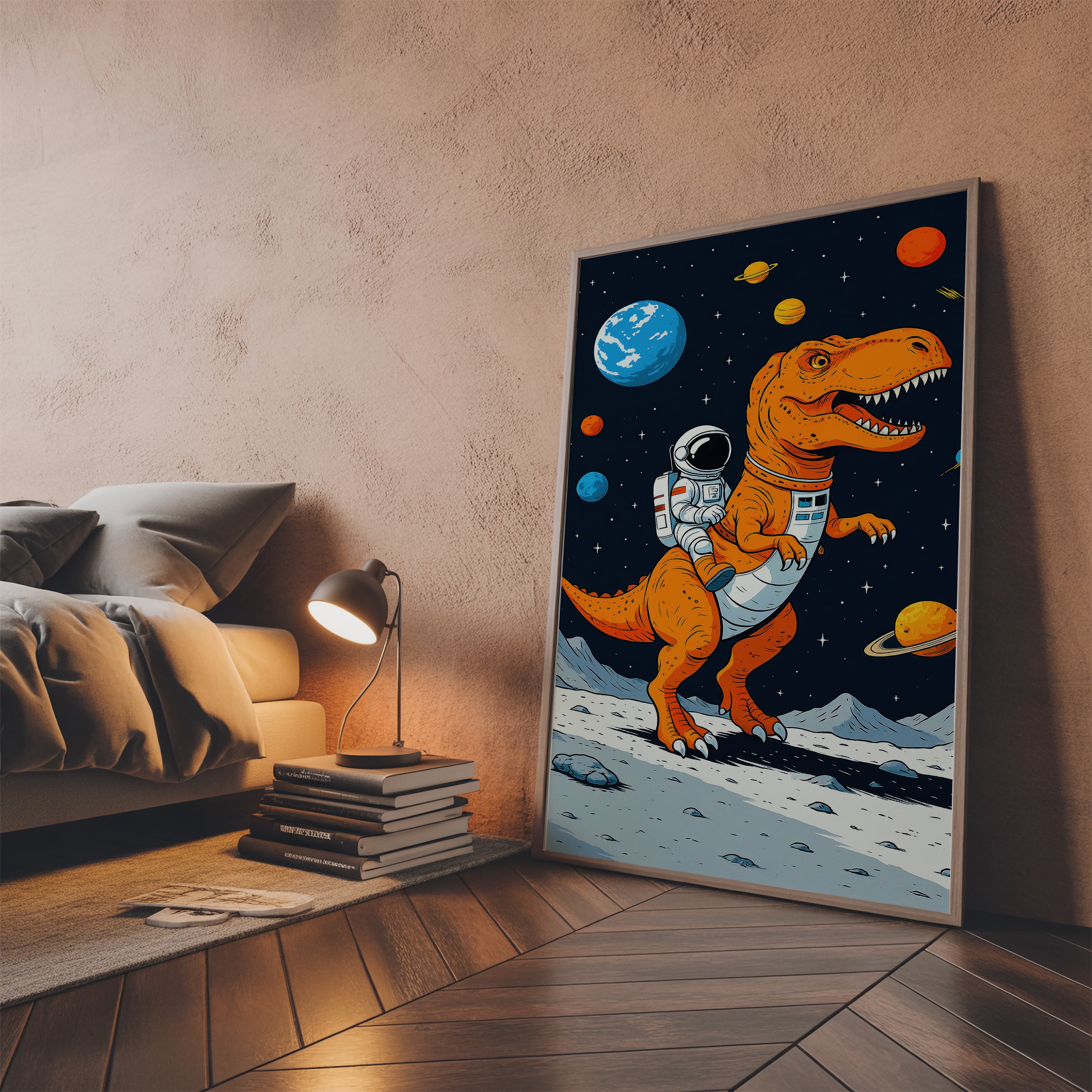 Astronaut Riding T-Rex Space Poster
