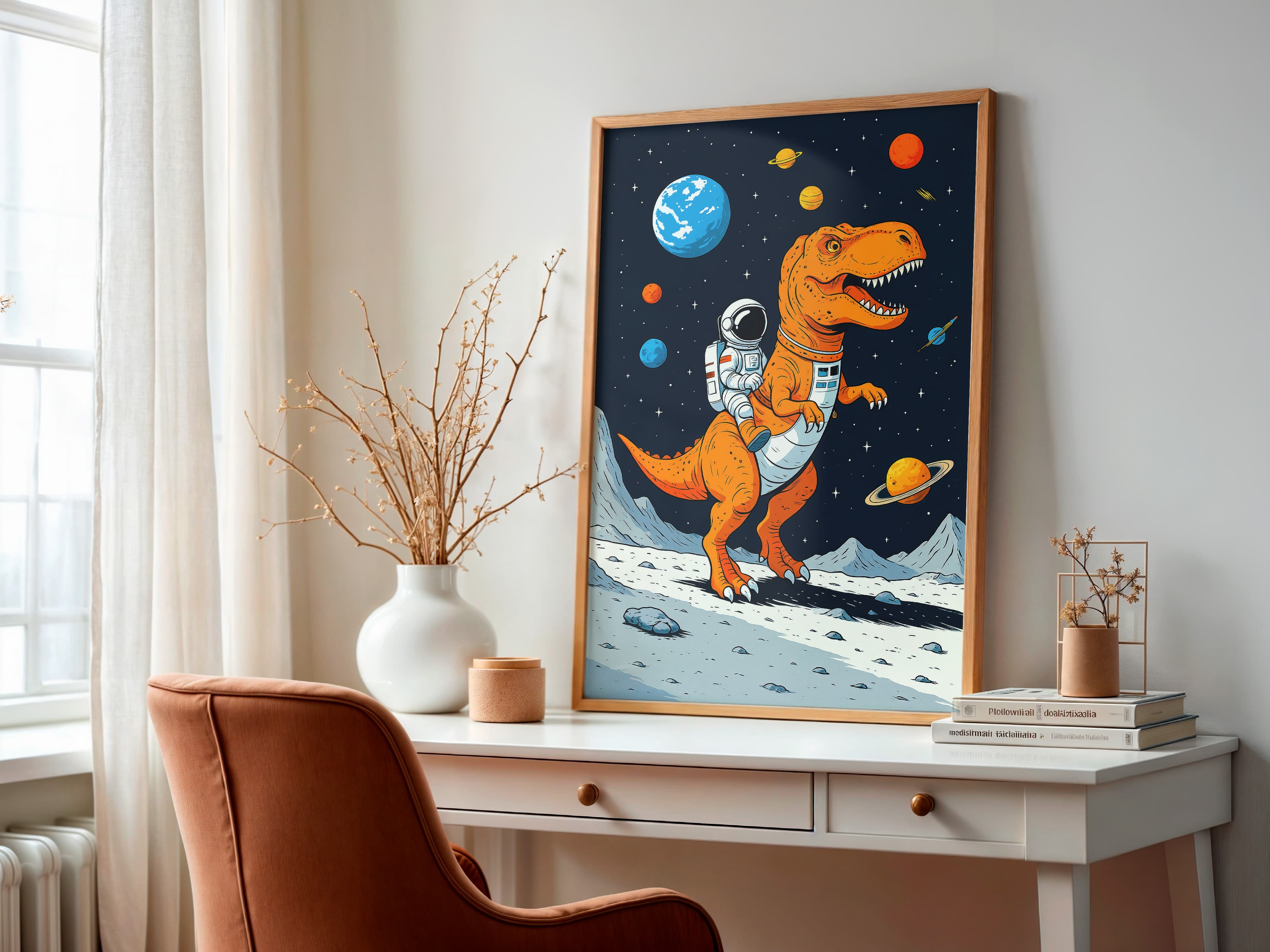 Astronaut Riding T-Rex Space Poster