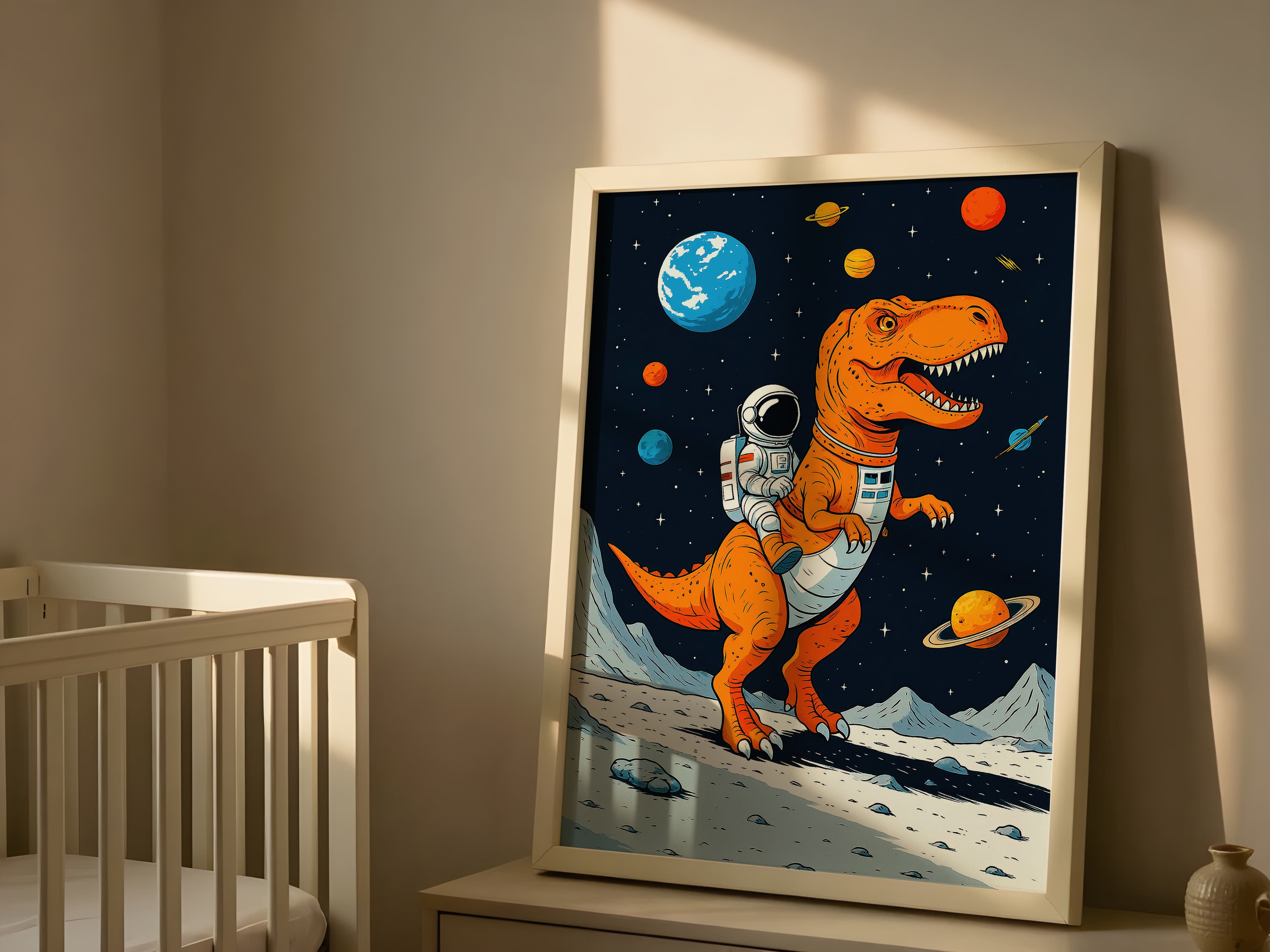 Astronaut Riding T-Rex Space Poster