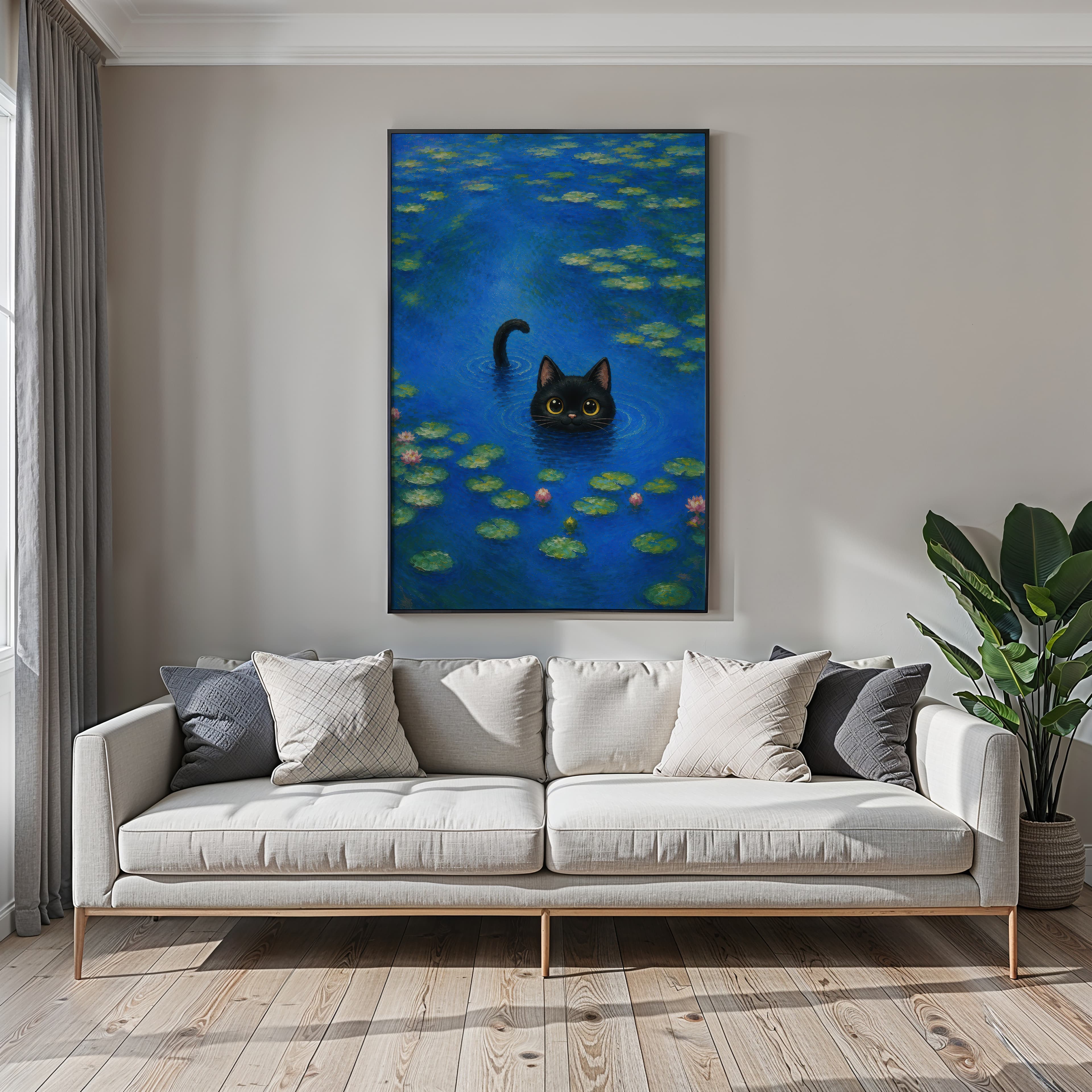 Black Cat Water Lily Pond Art
