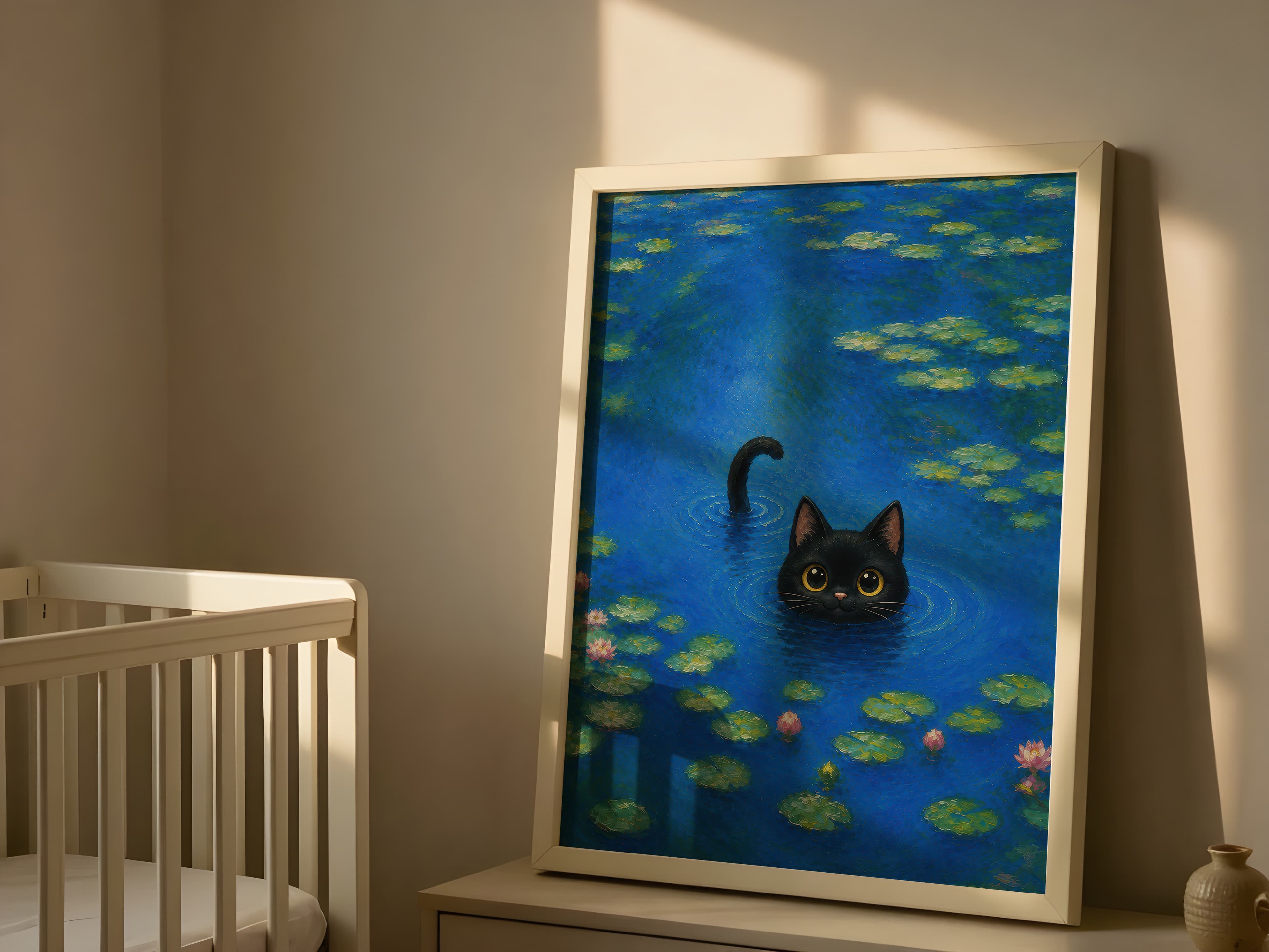Black Cat Water Lily Pond Art