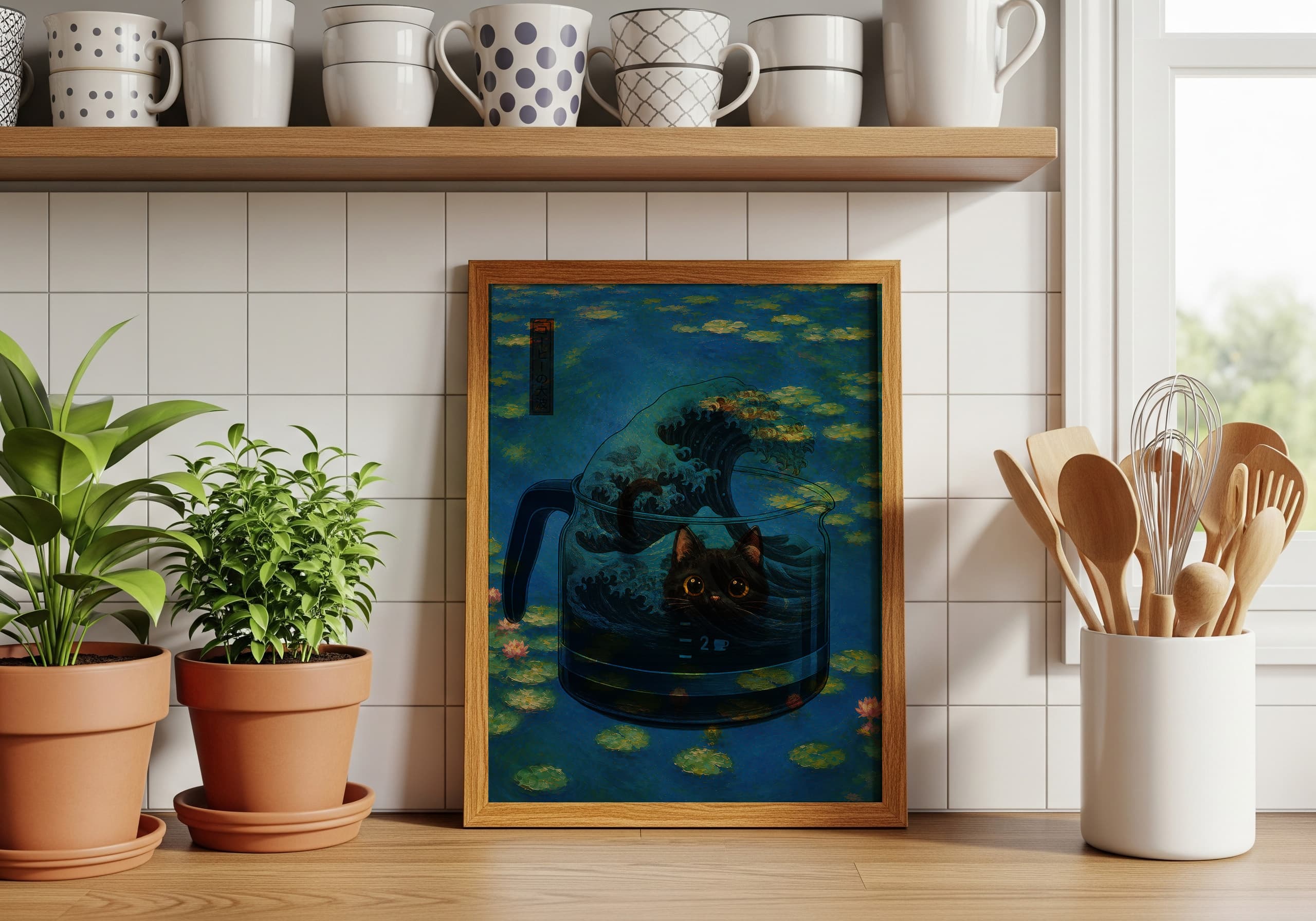 Black Cat Water Lily Pond Art