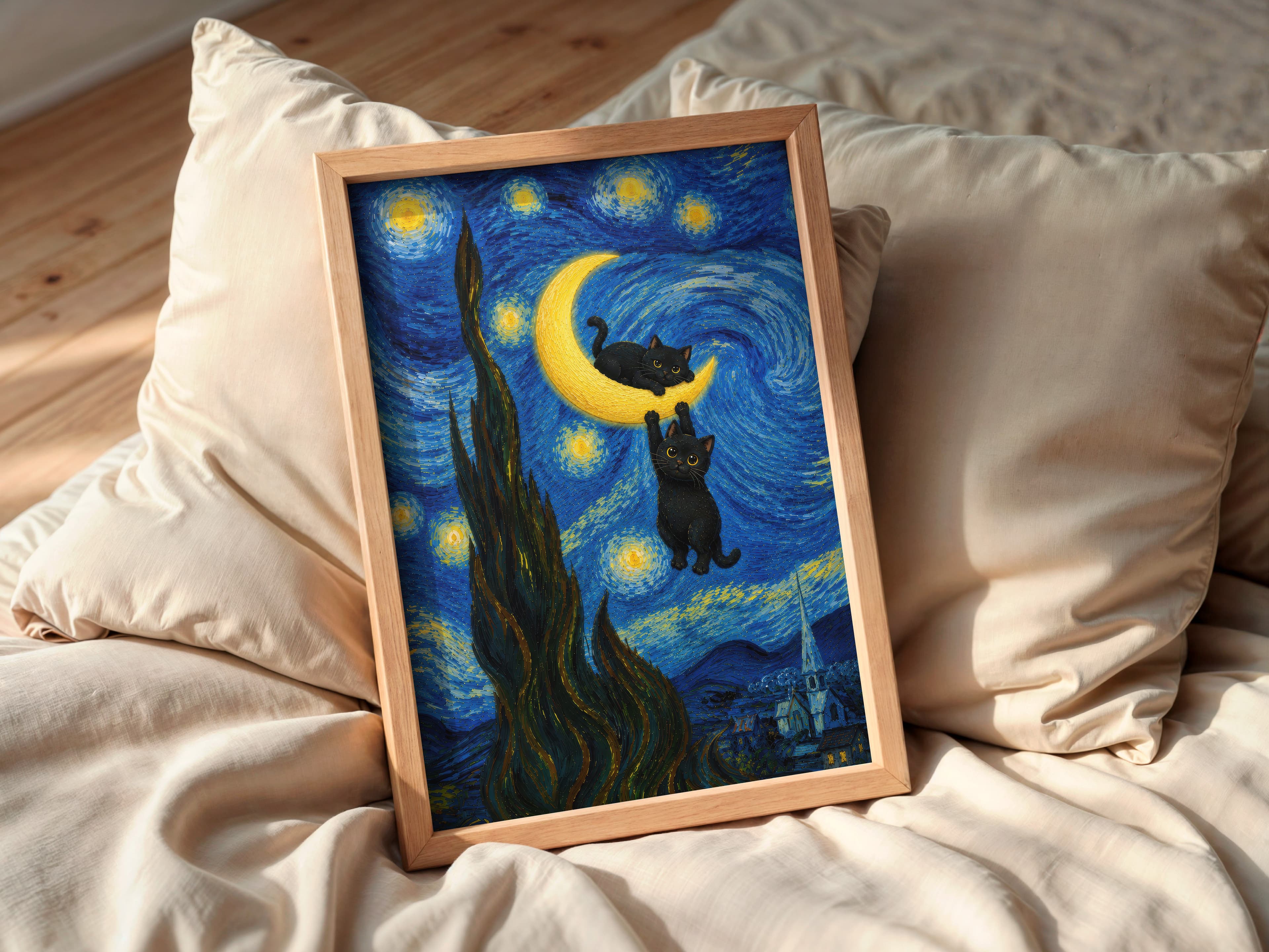 Black Cat Moon Print