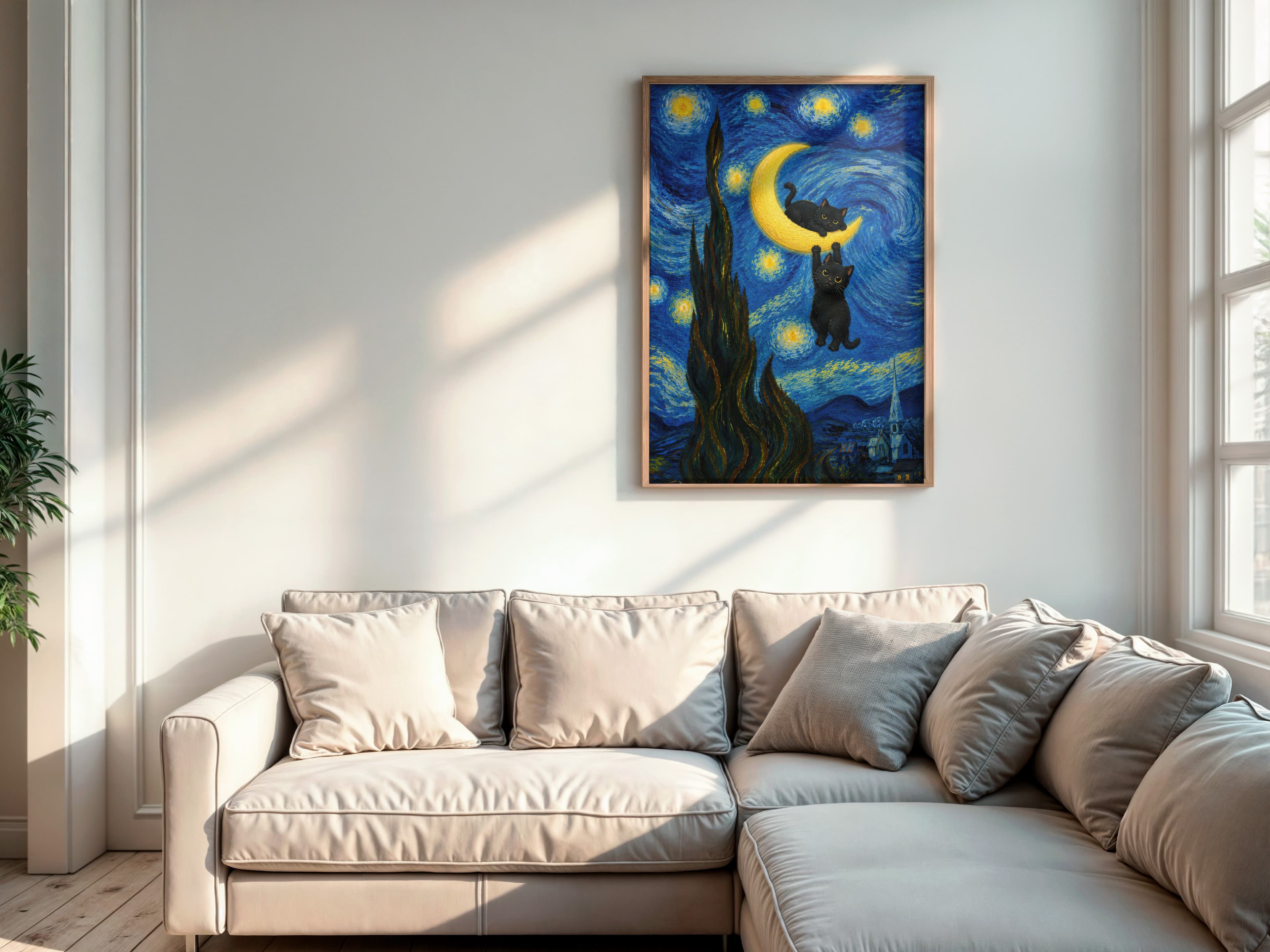 Black Cat Moon Print