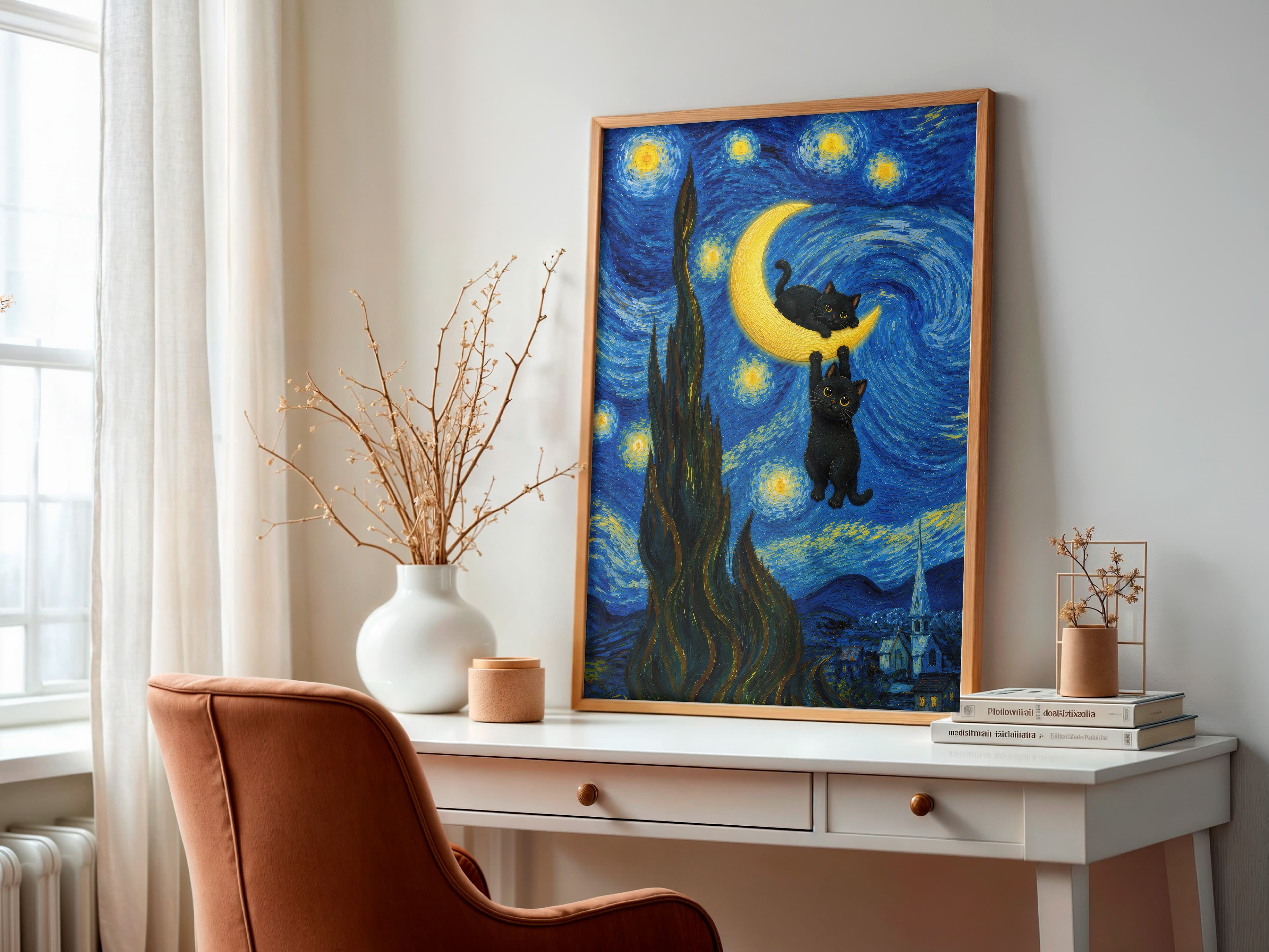 Black Cat Moon Print
