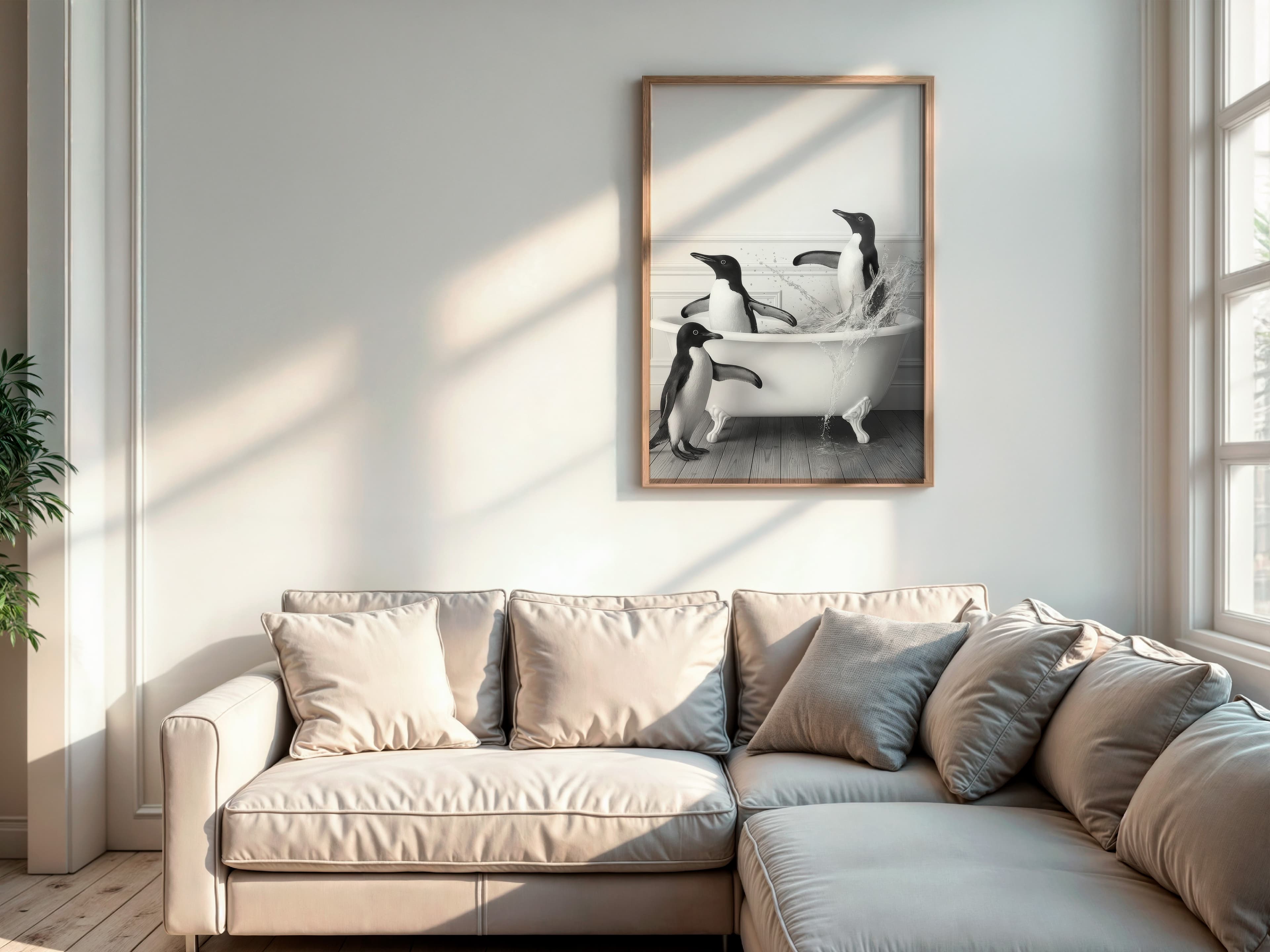 Penguin Bathtub Print