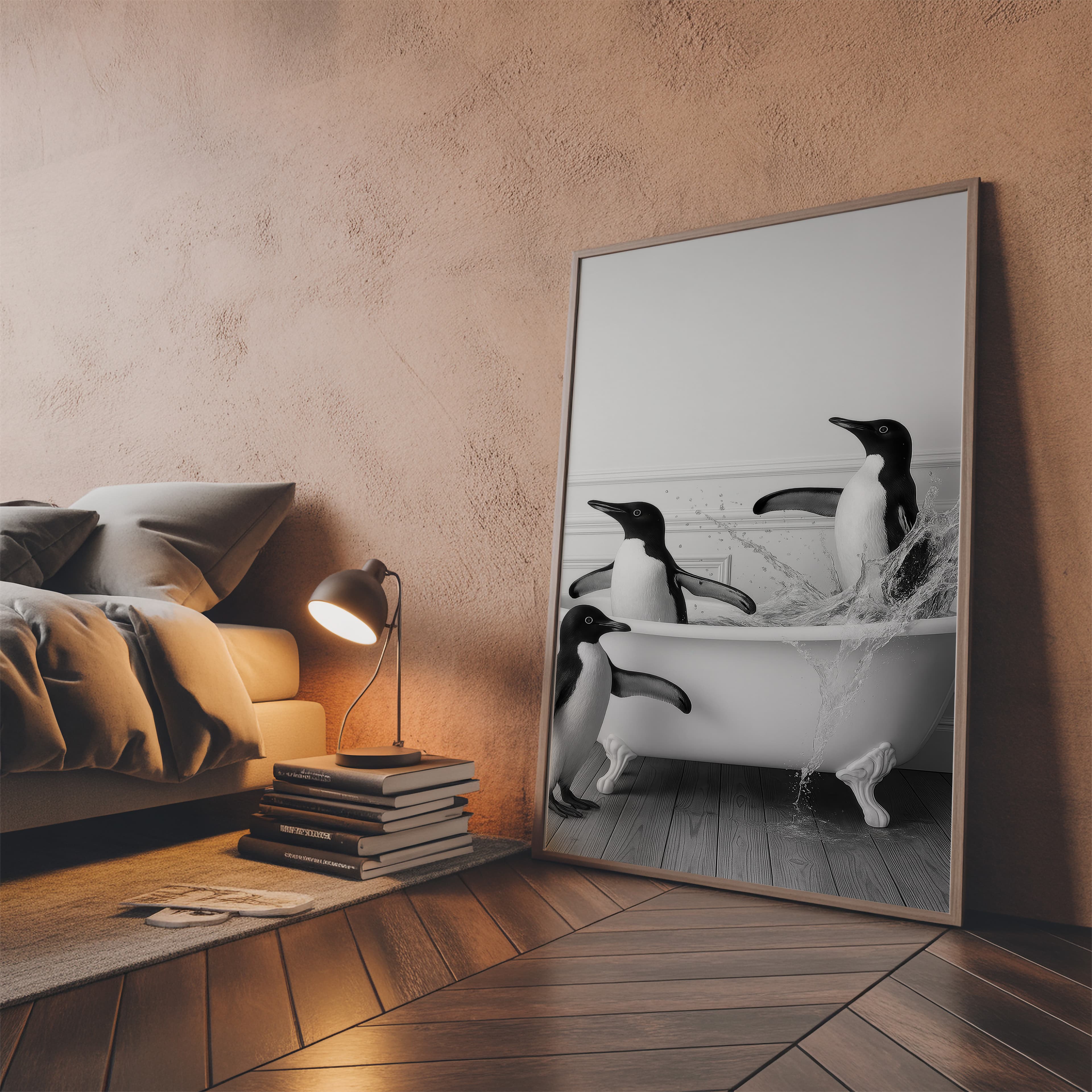 Penguin Bathtub Print