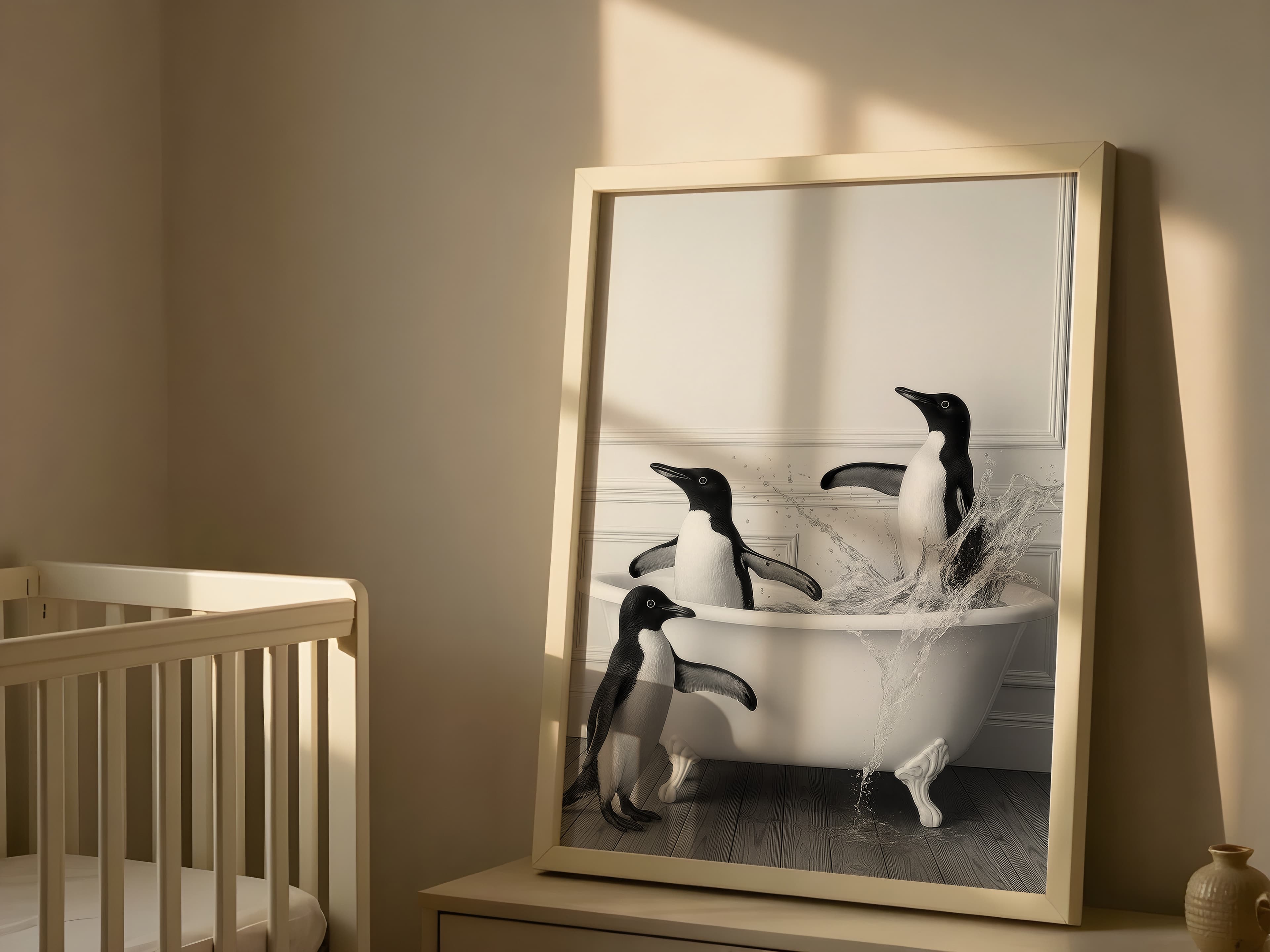 Penguin Bathtub Print