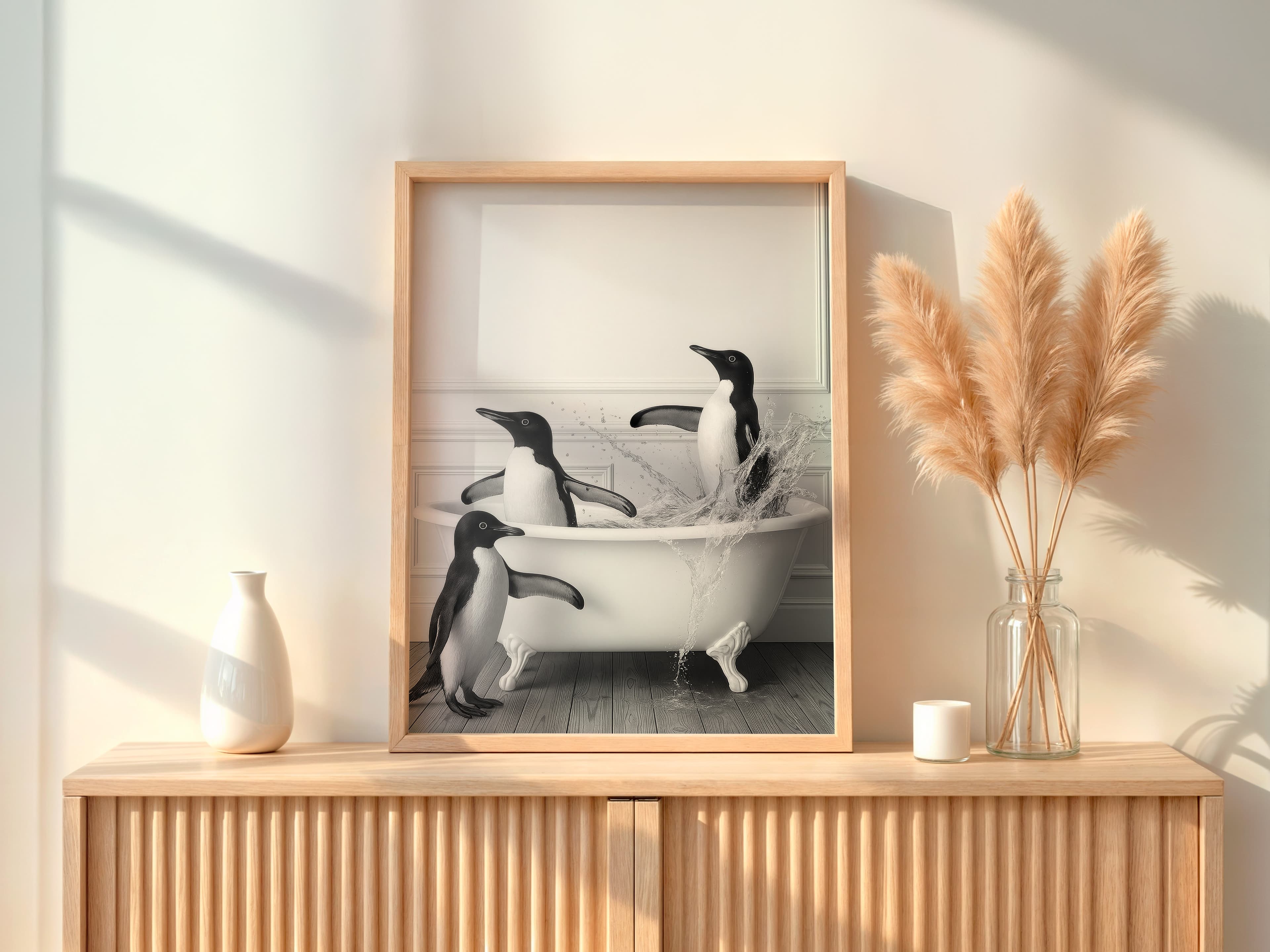 Penguin Bathtub Print