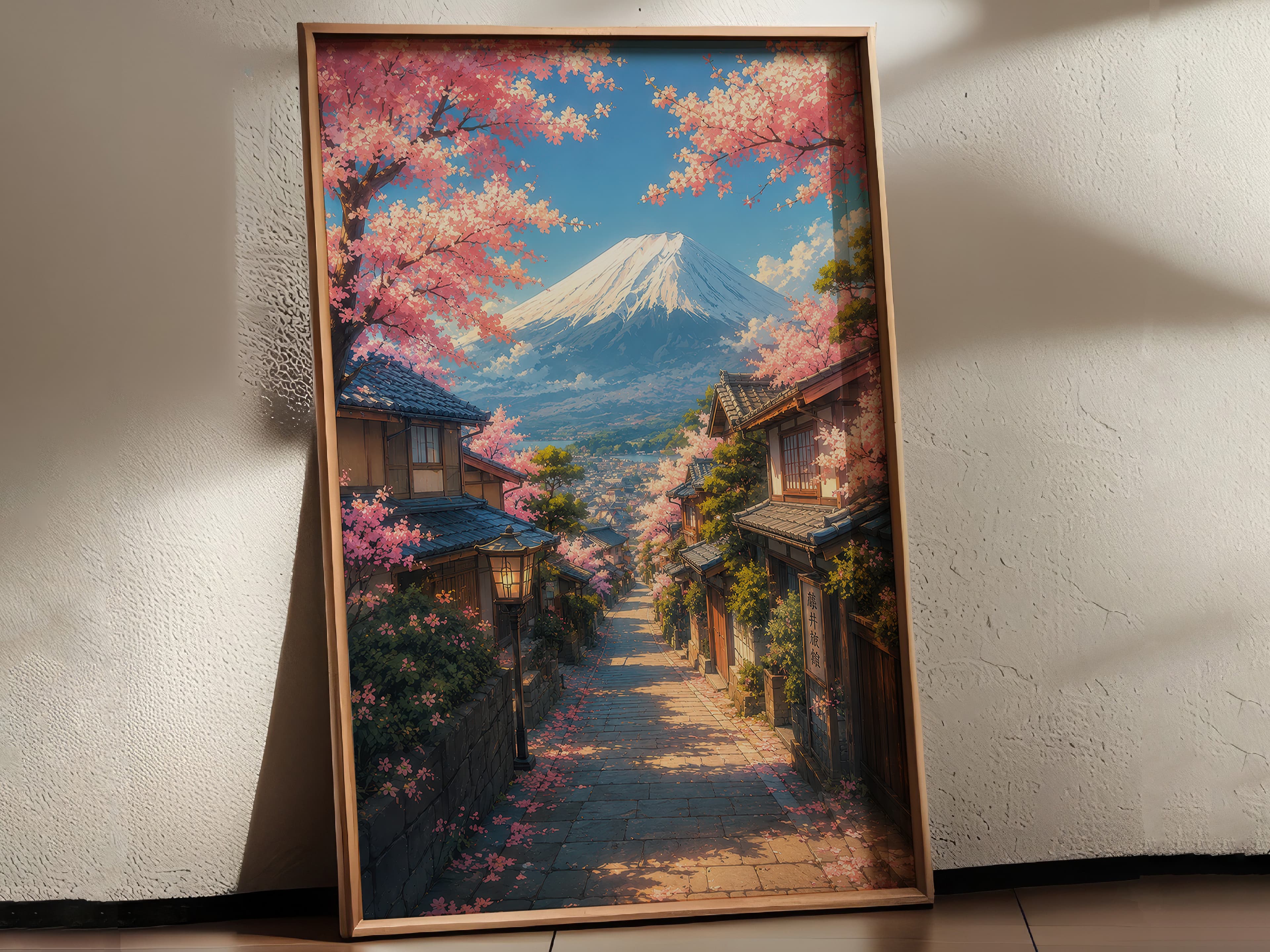 Cherry Blossom Street Mount Fuji Print