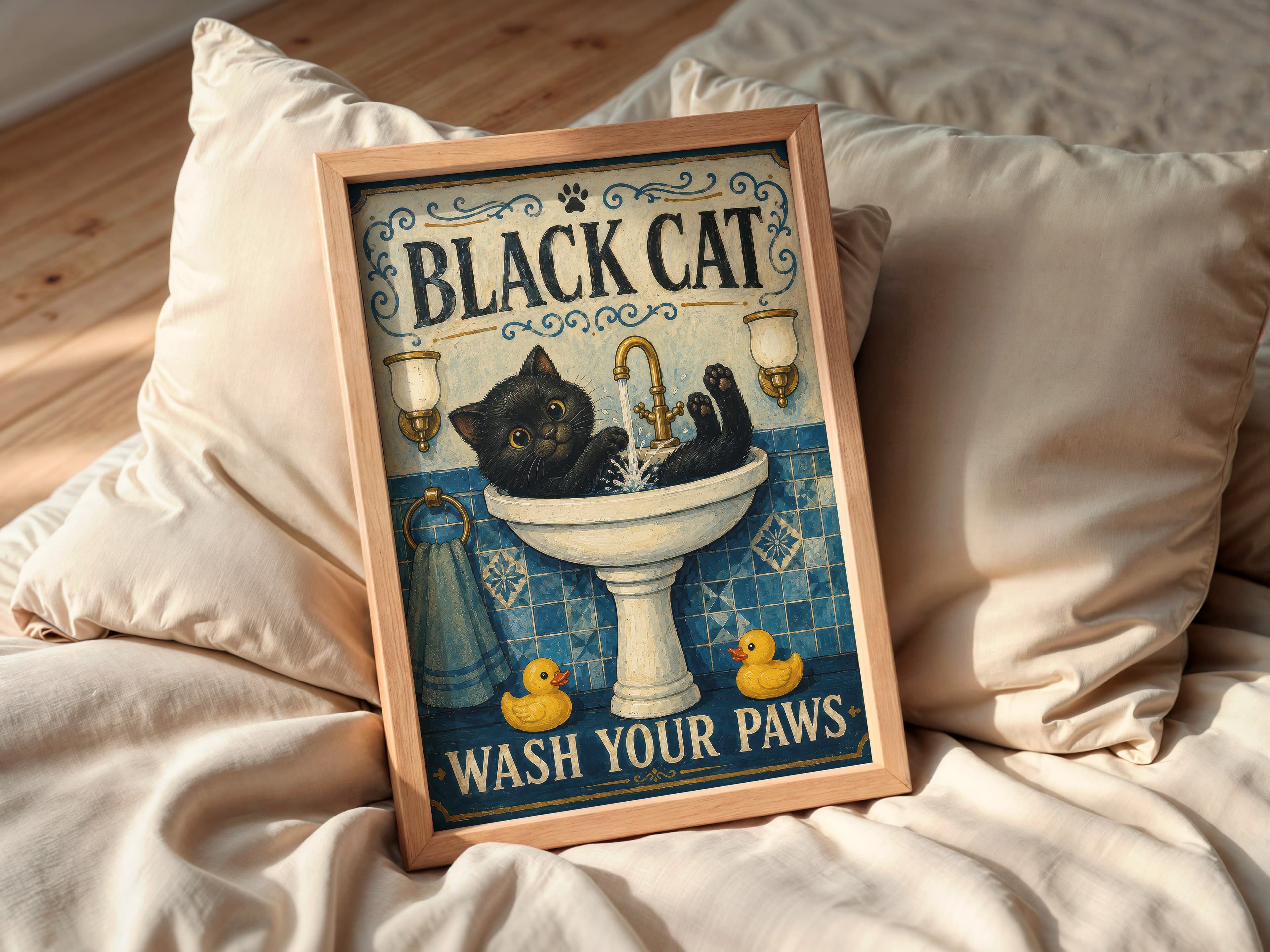 Black Cat Sink Print