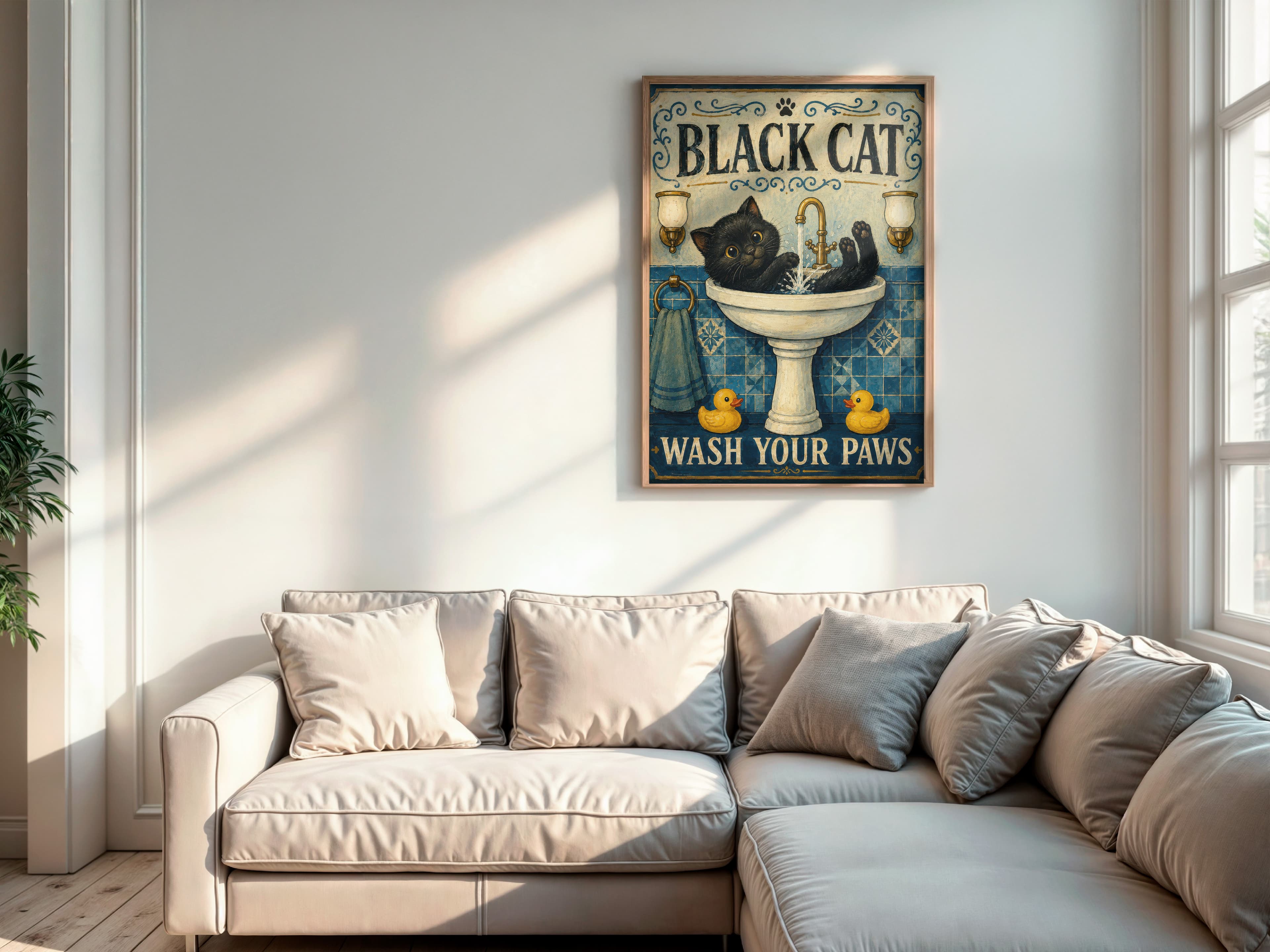 Black Cat Sink Print