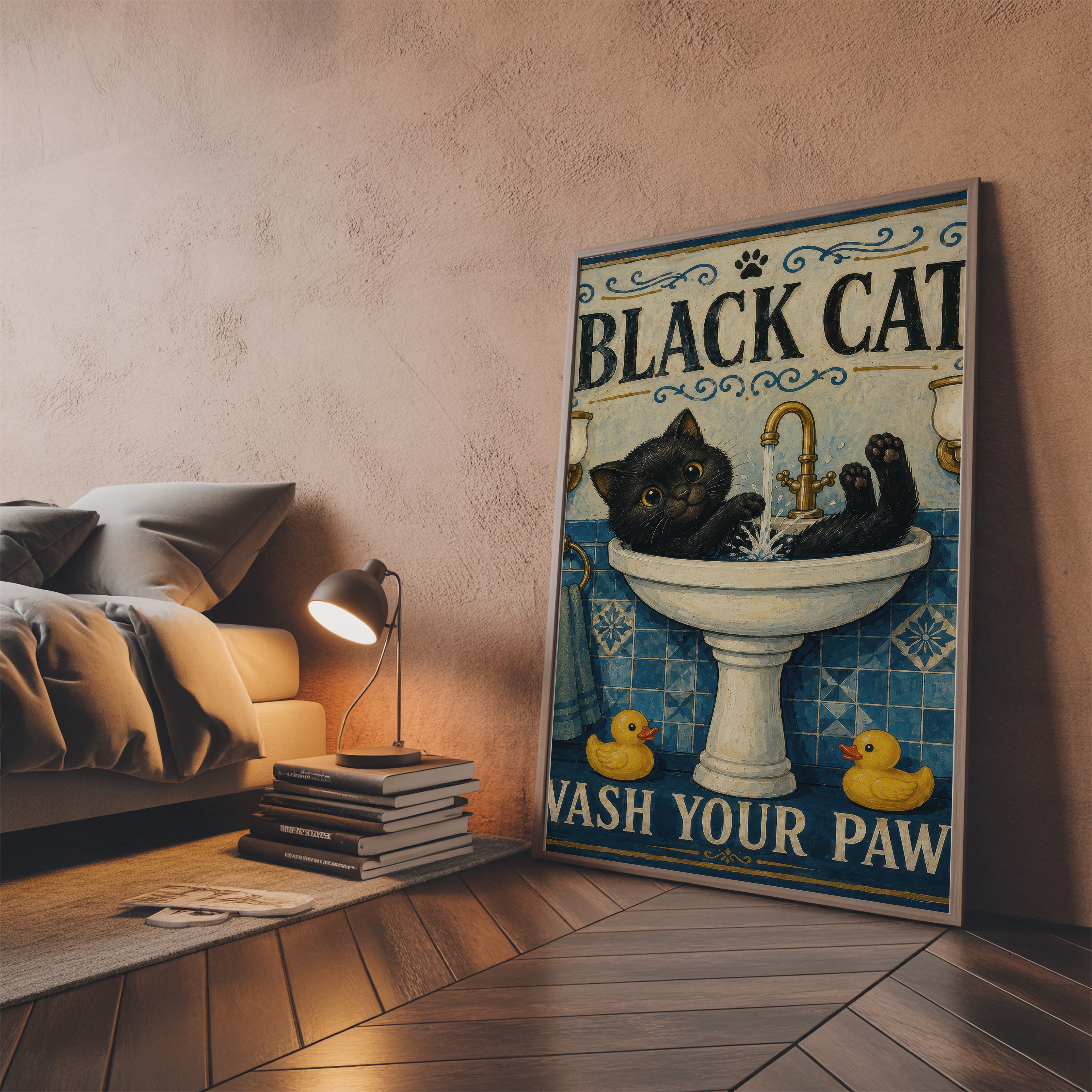 Black Cat Sink Print