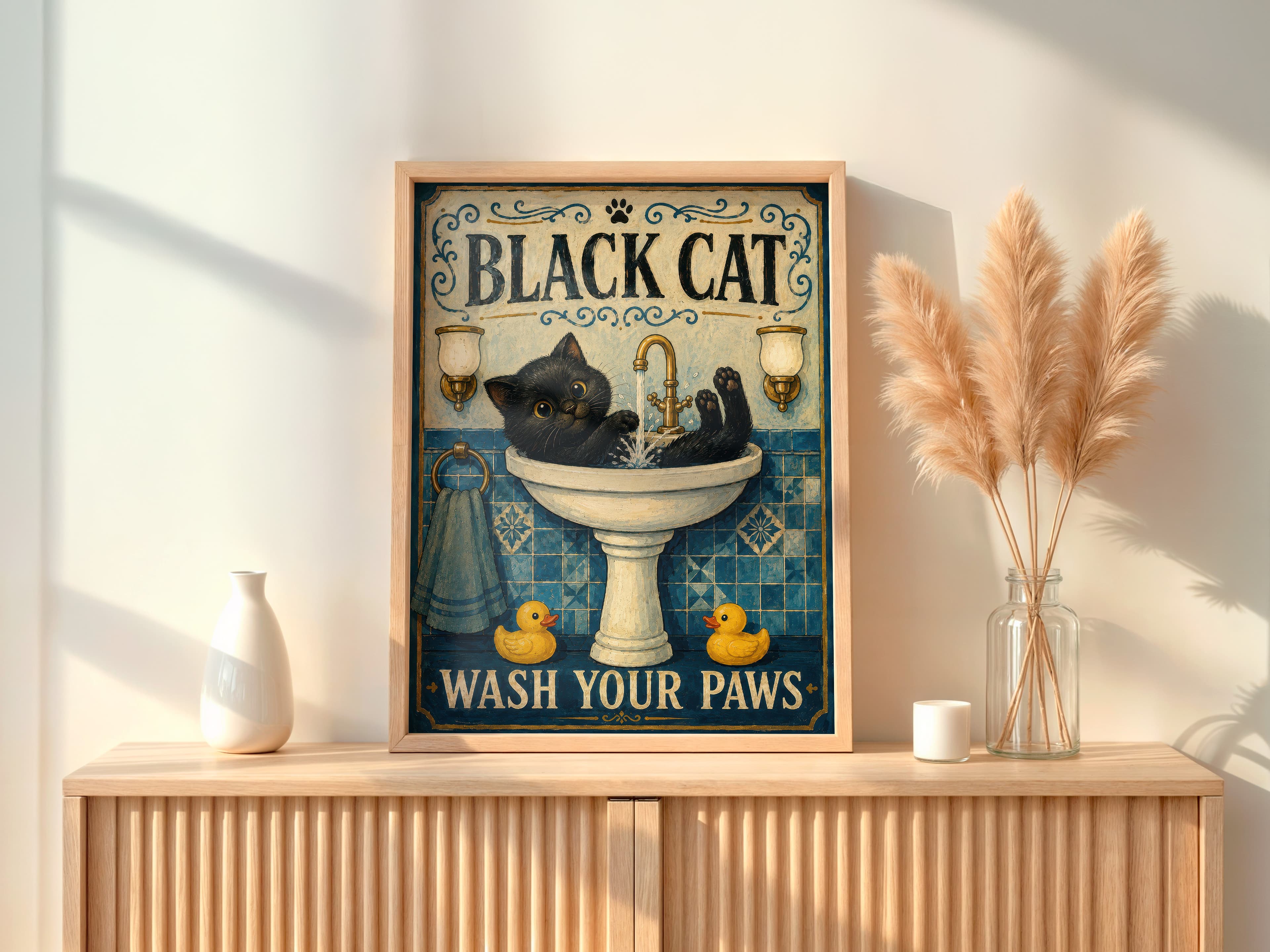 Black Cat Sink Print