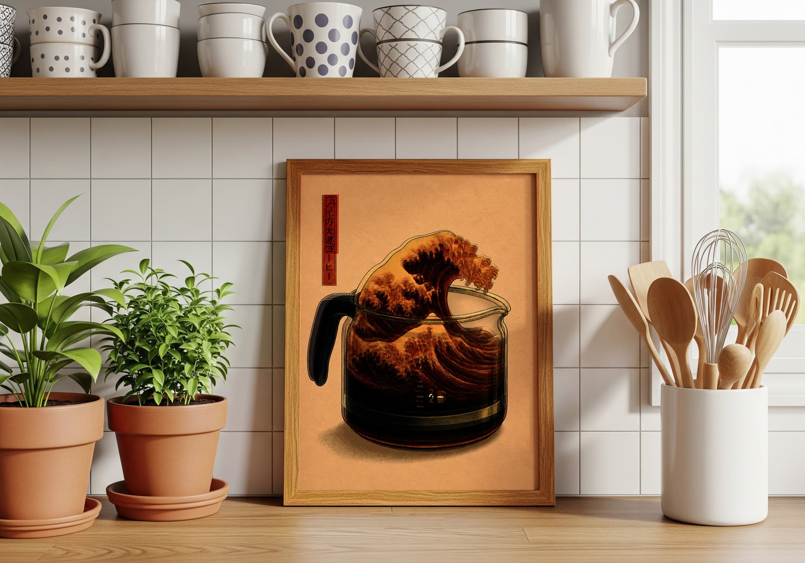 Retro Coffee Wave Art Print – Japandi Kitchen Poster