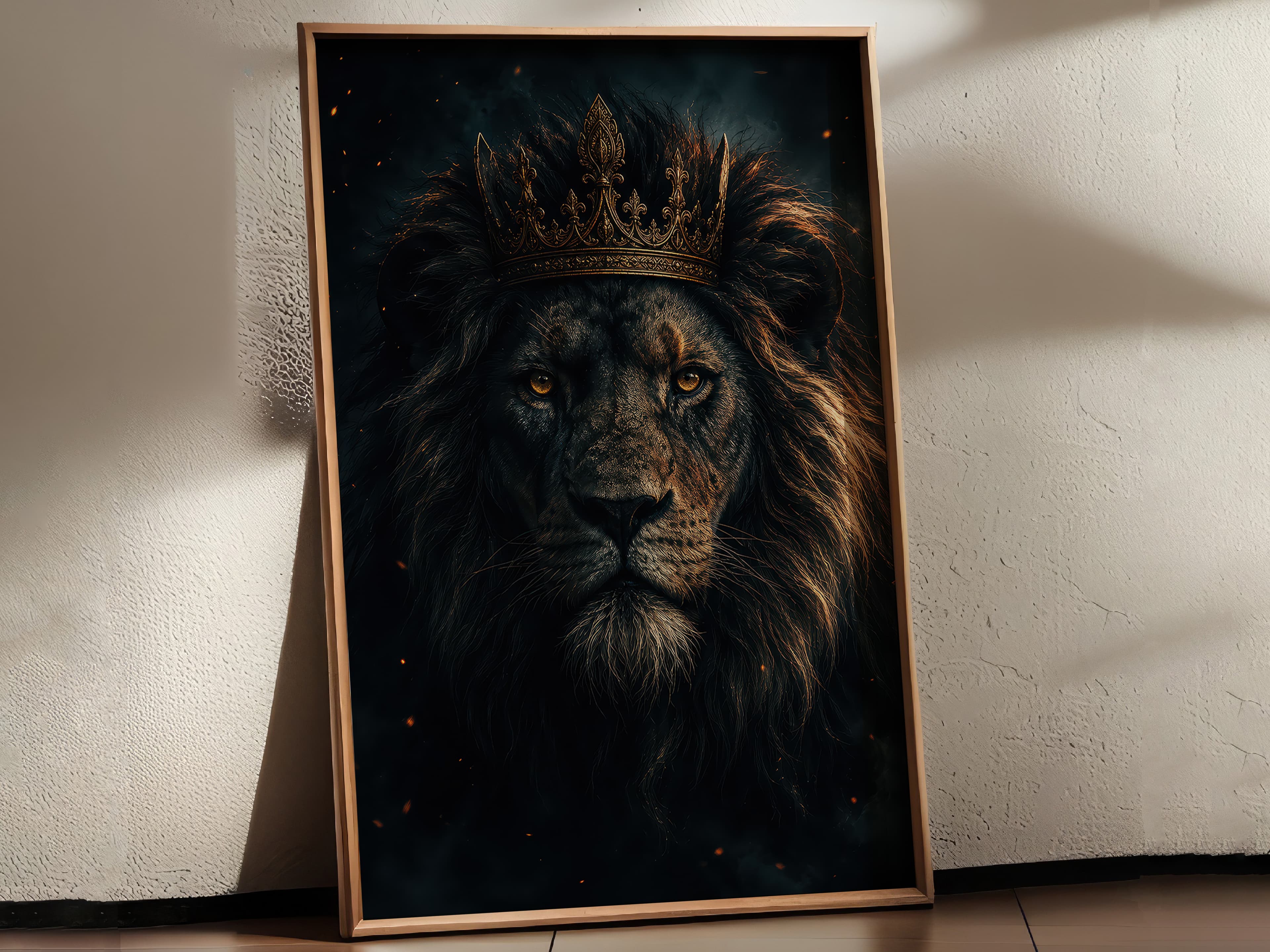 Regal Black Lion Golden Crown Print