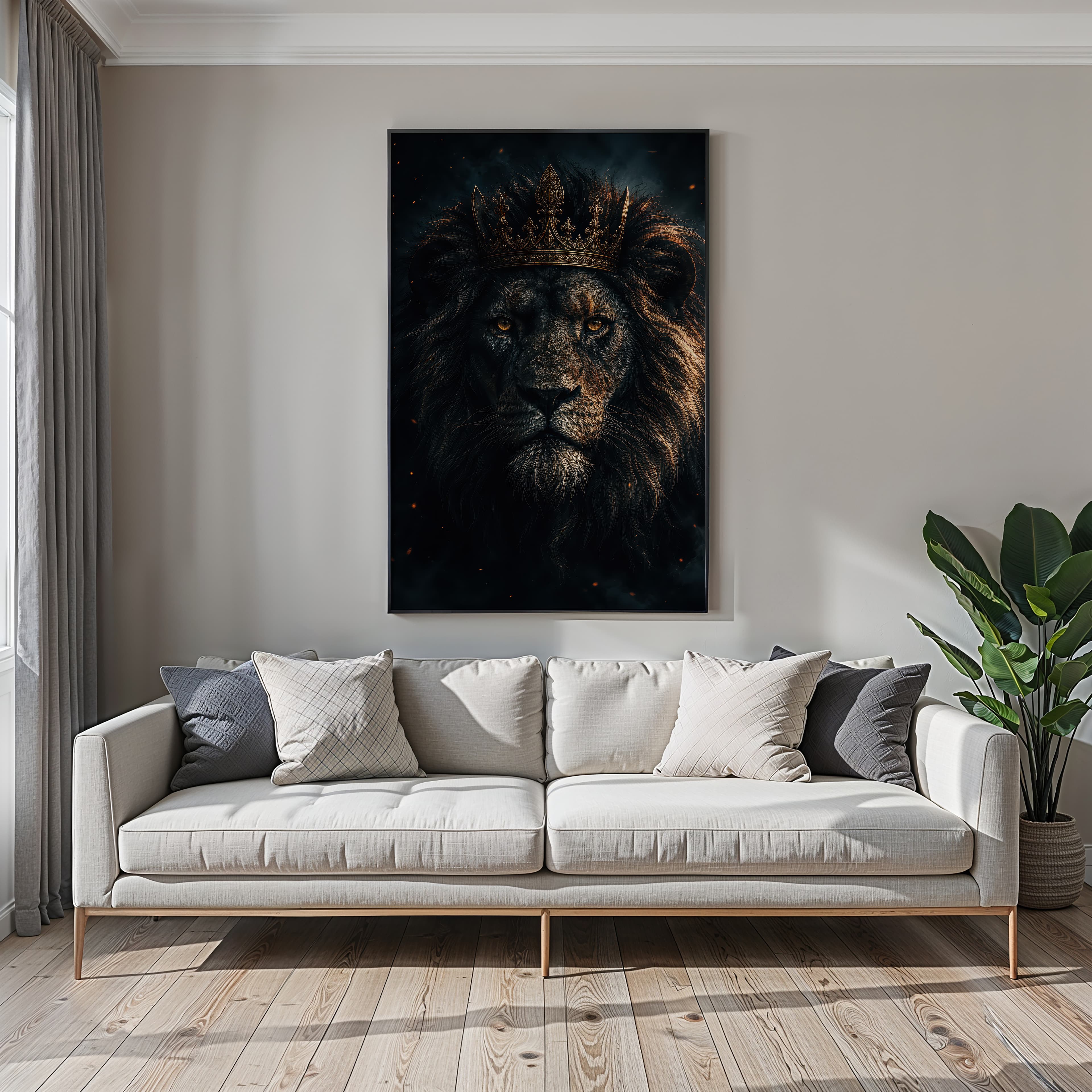 Regal Black Lion Golden Crown Print