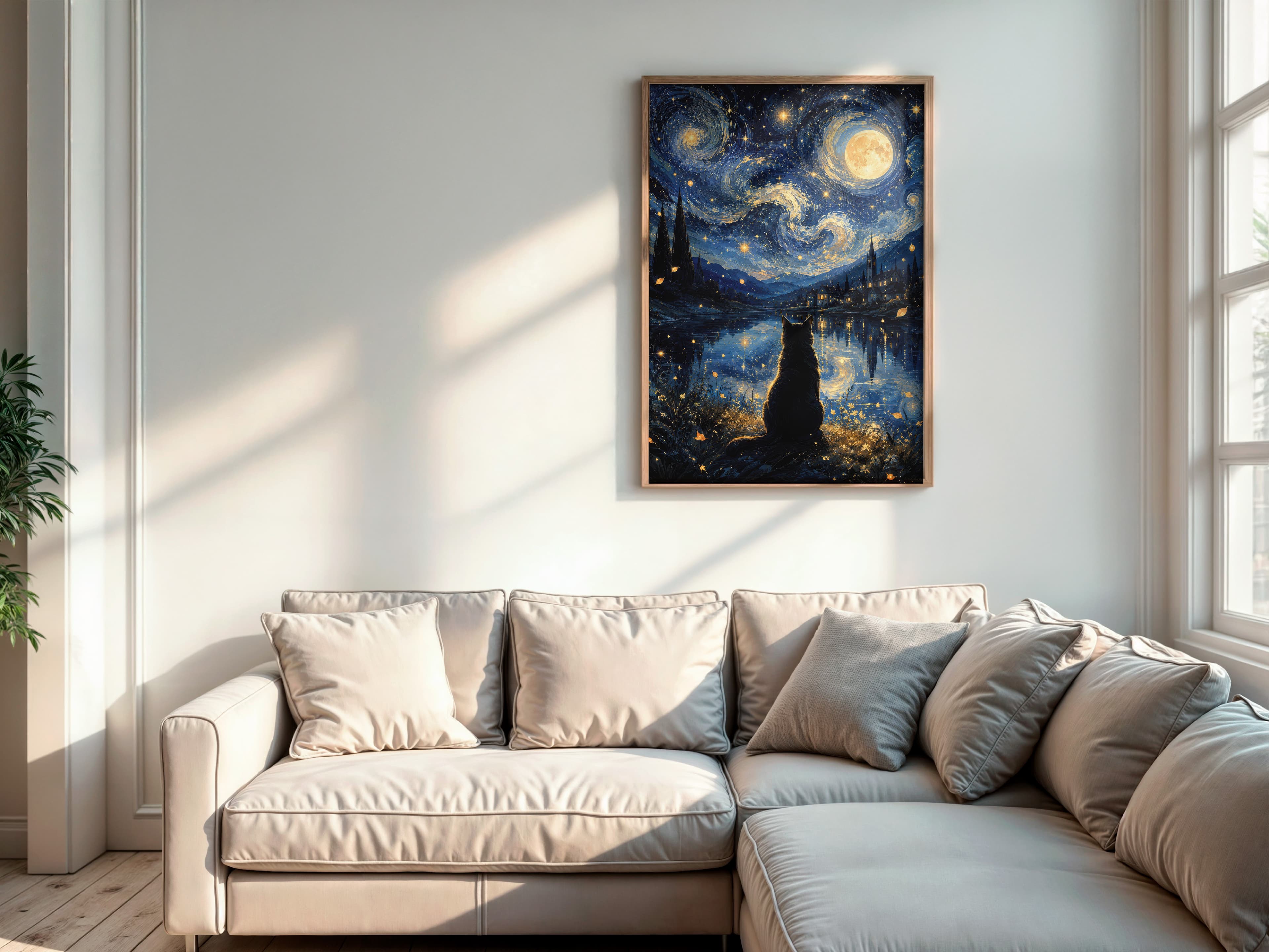 Starry Night Cat Print