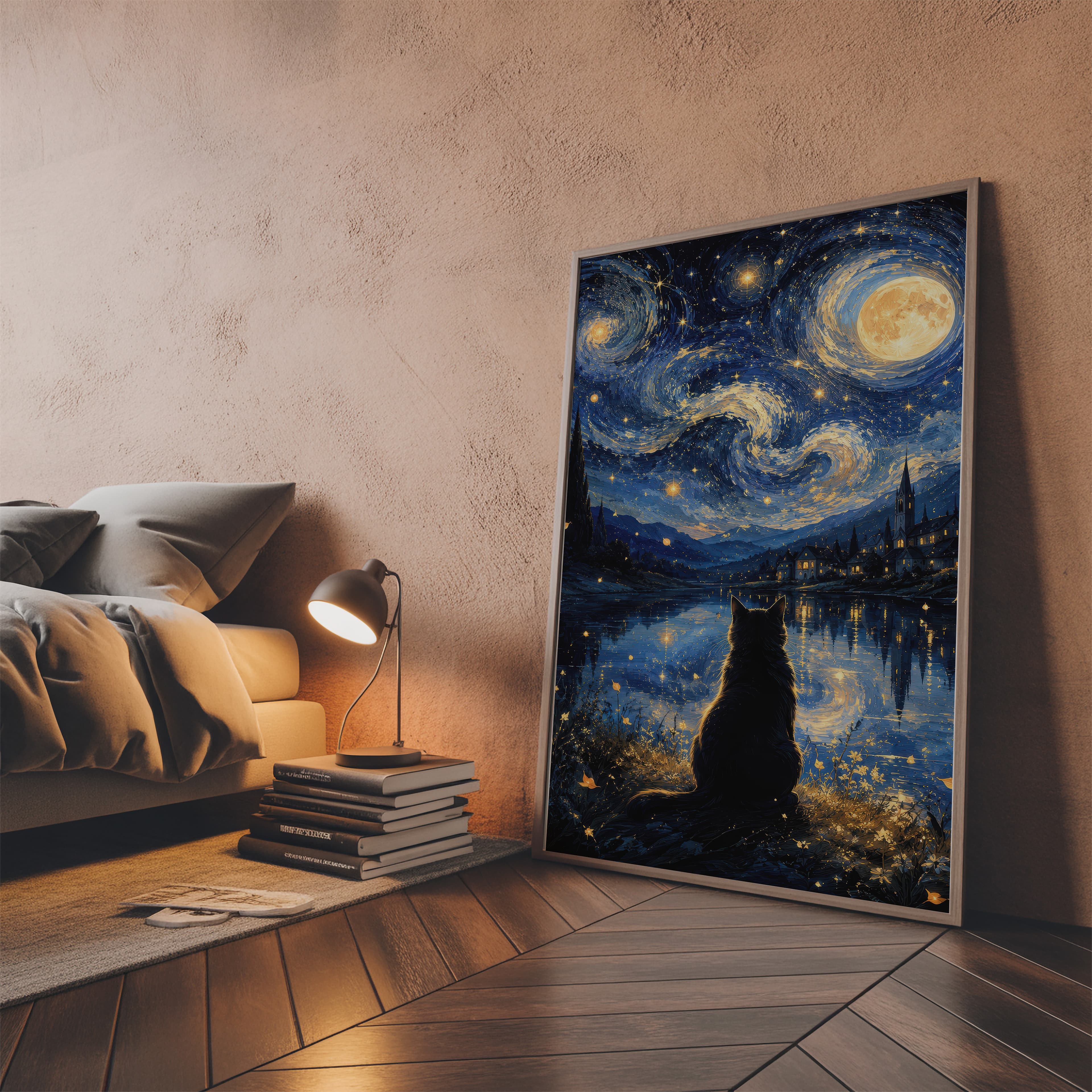 Starry Night Cat Print