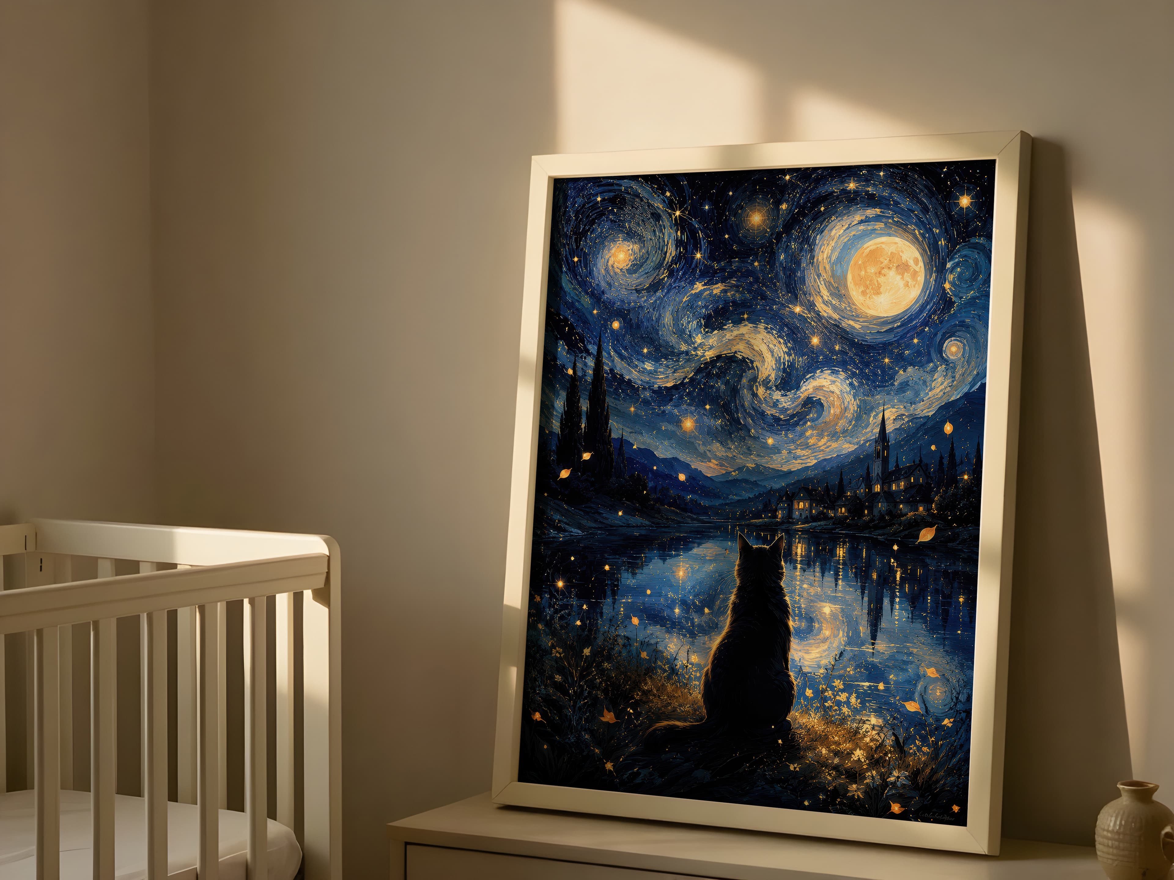 Starry Night Cat Print