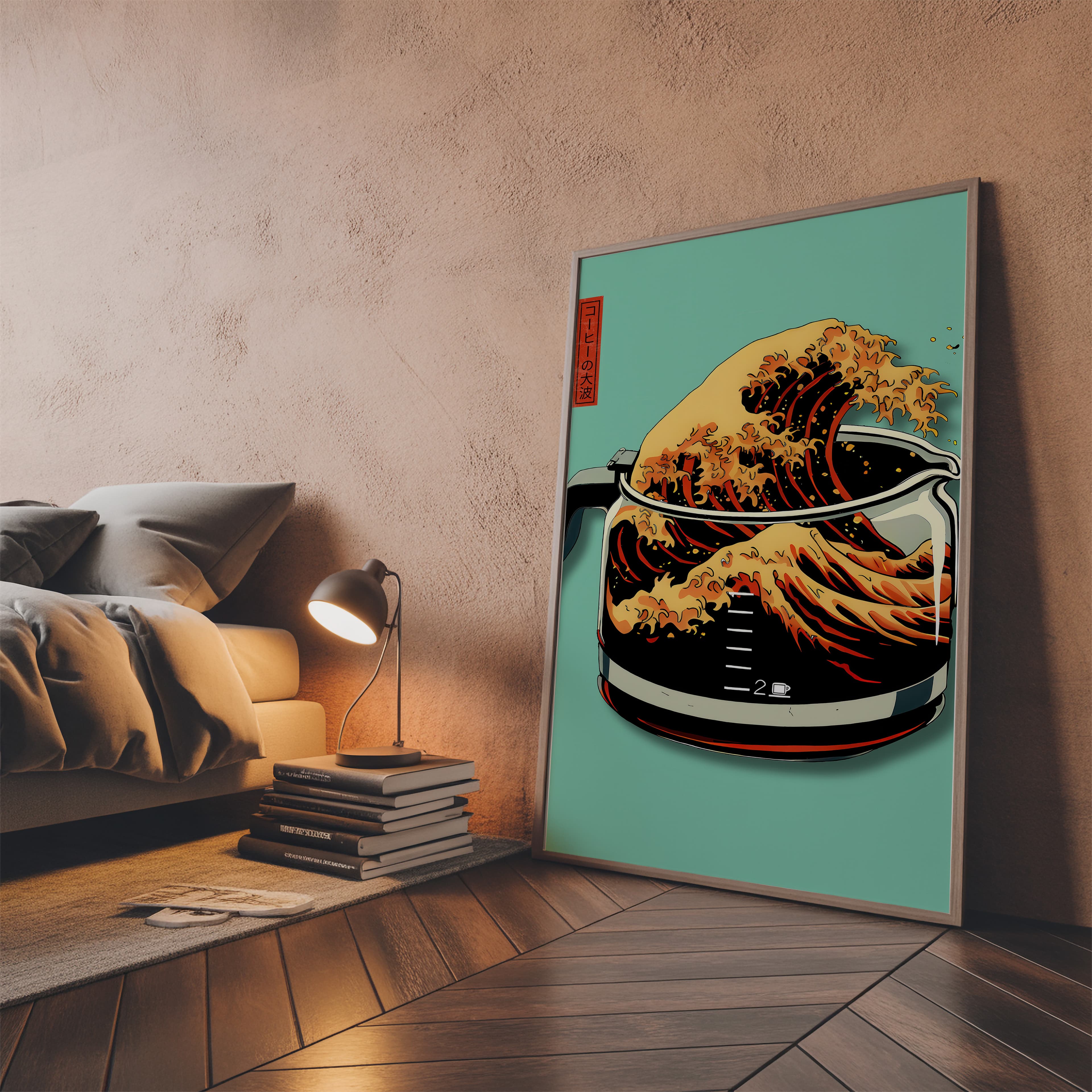 Mint Green Coffee Poster – Hokusai Wave Japanese Art