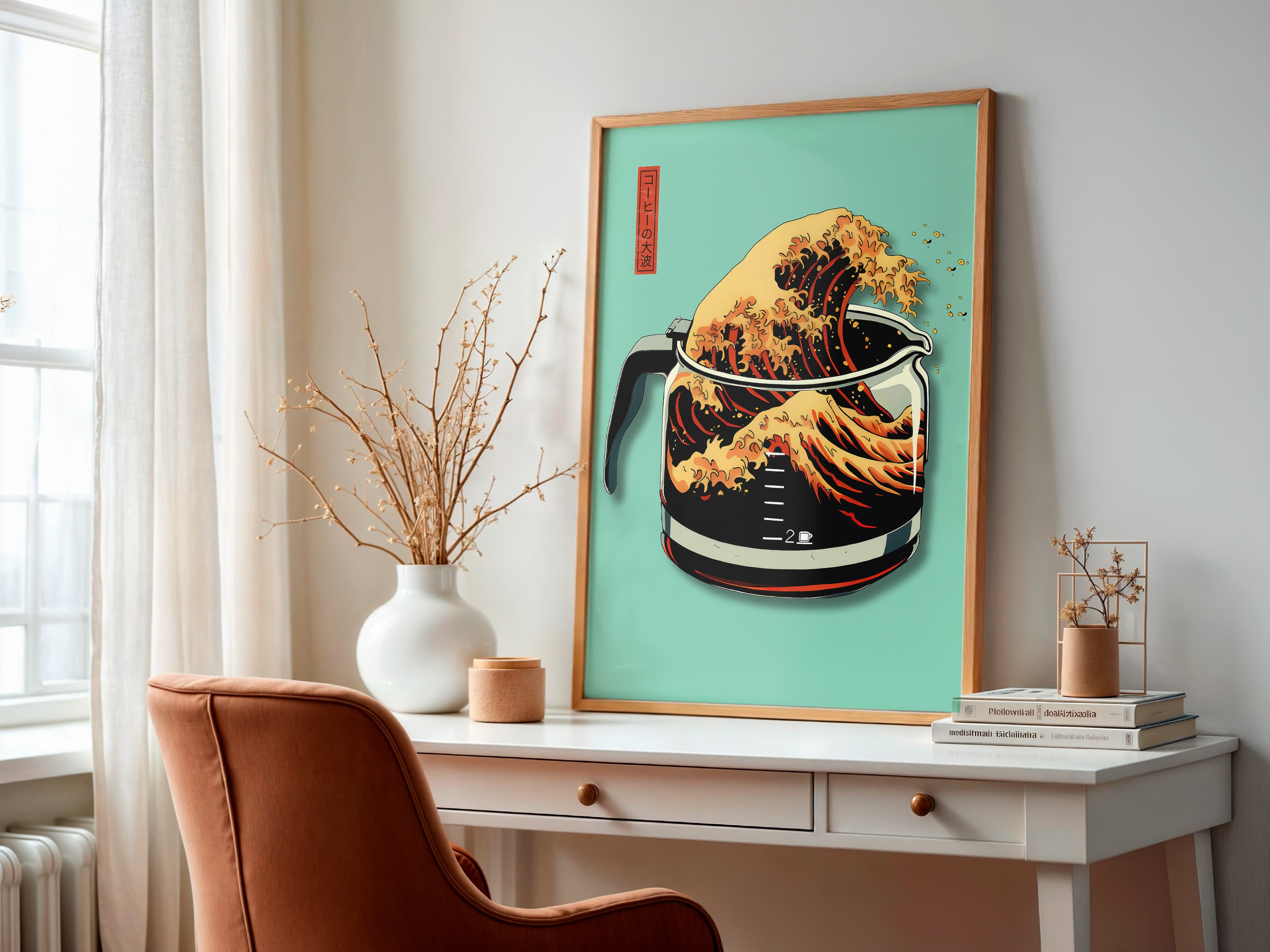Mint Green Coffee Poster – Hokusai Wave Japanese Art