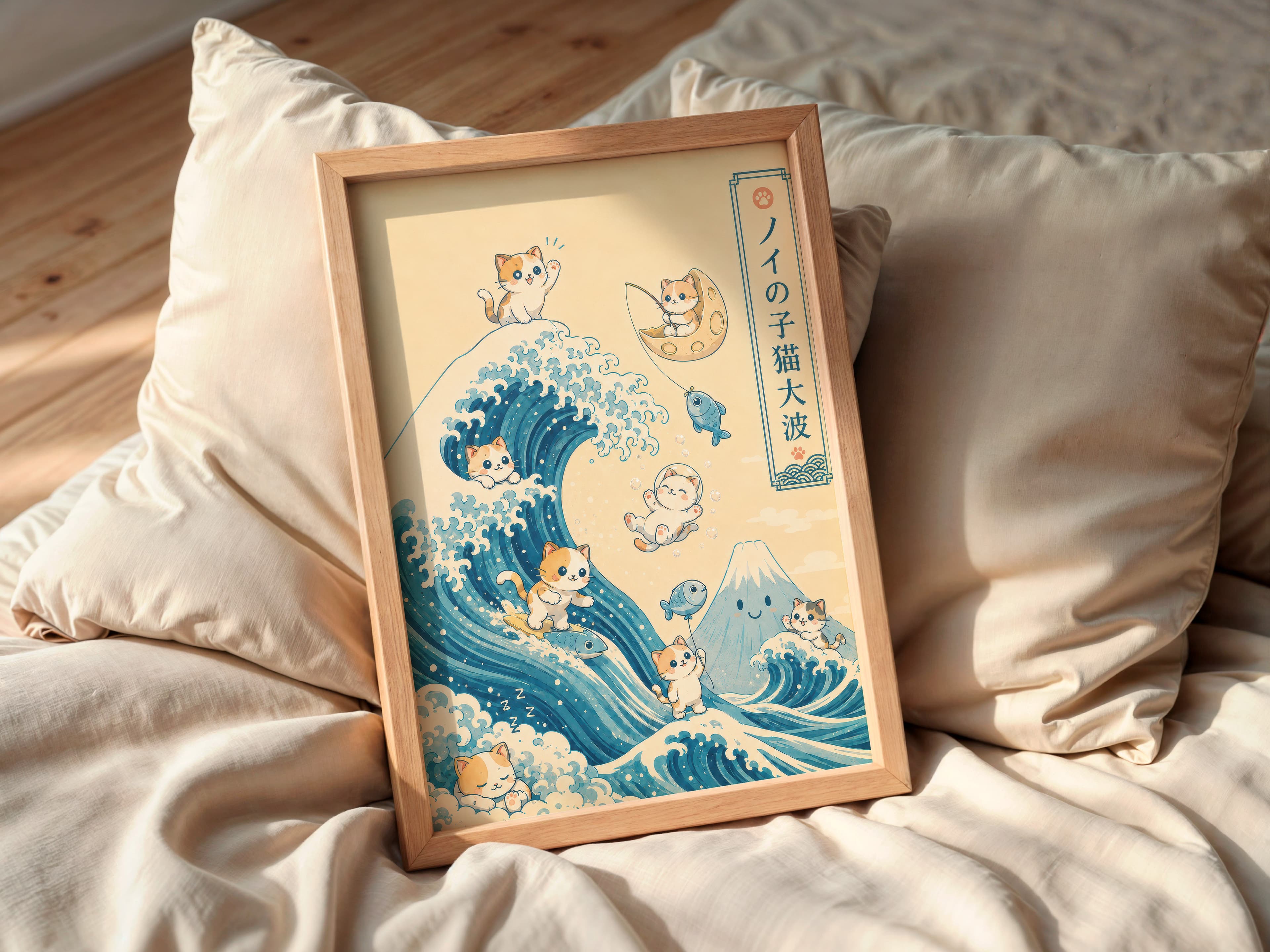Hokusai Cat Wave Print