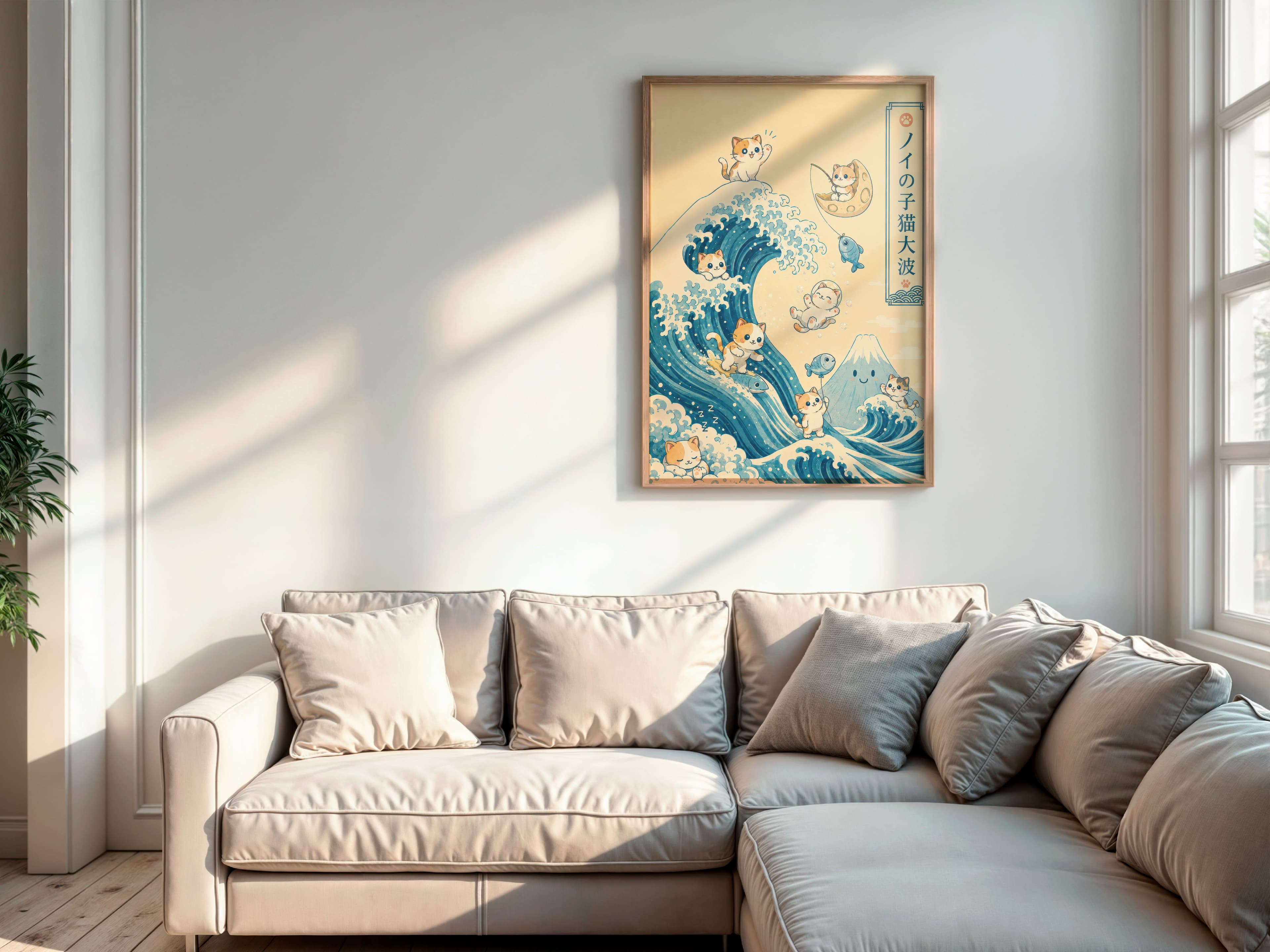 Hokusai Cat Wave Print