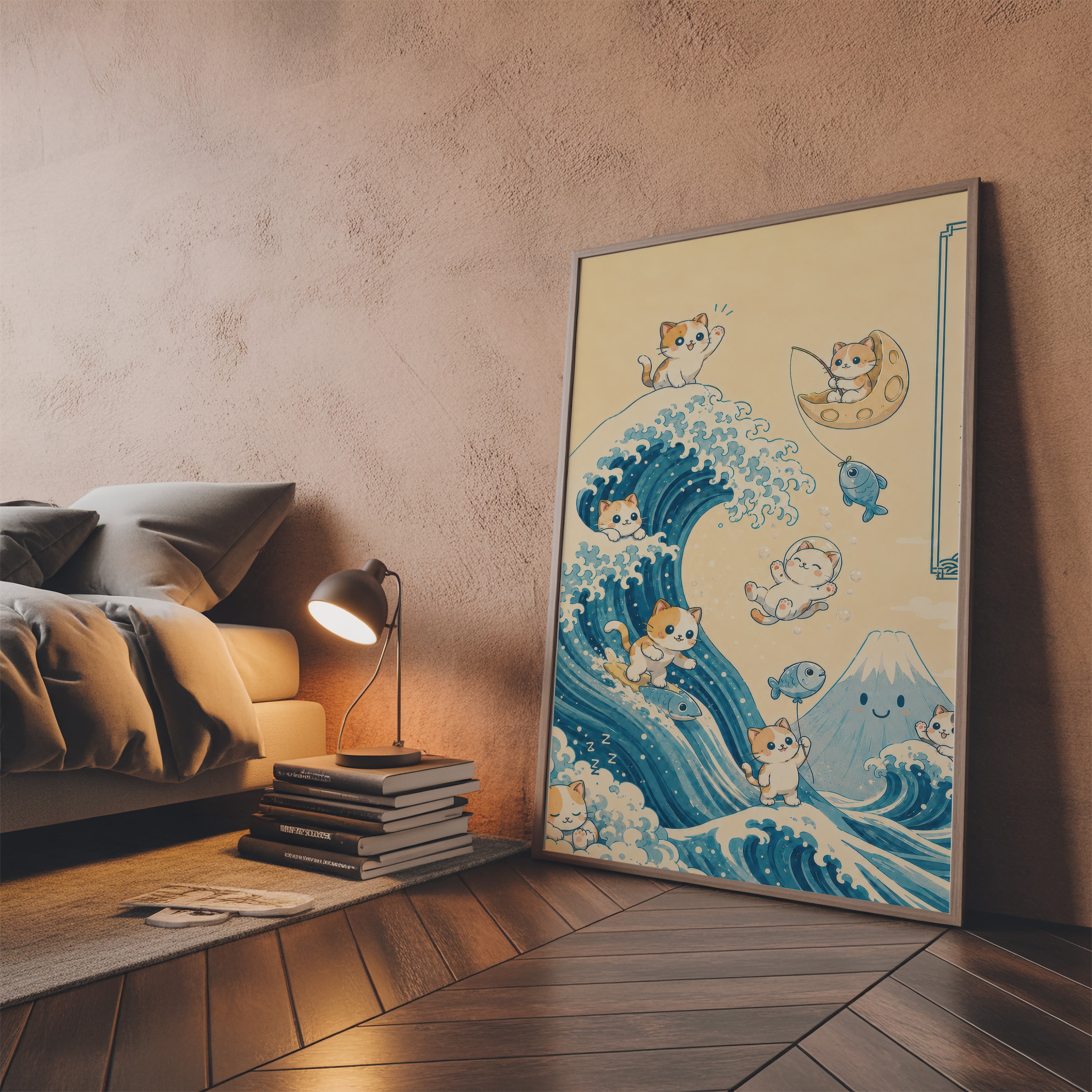 Hokusai Cat Wave Print