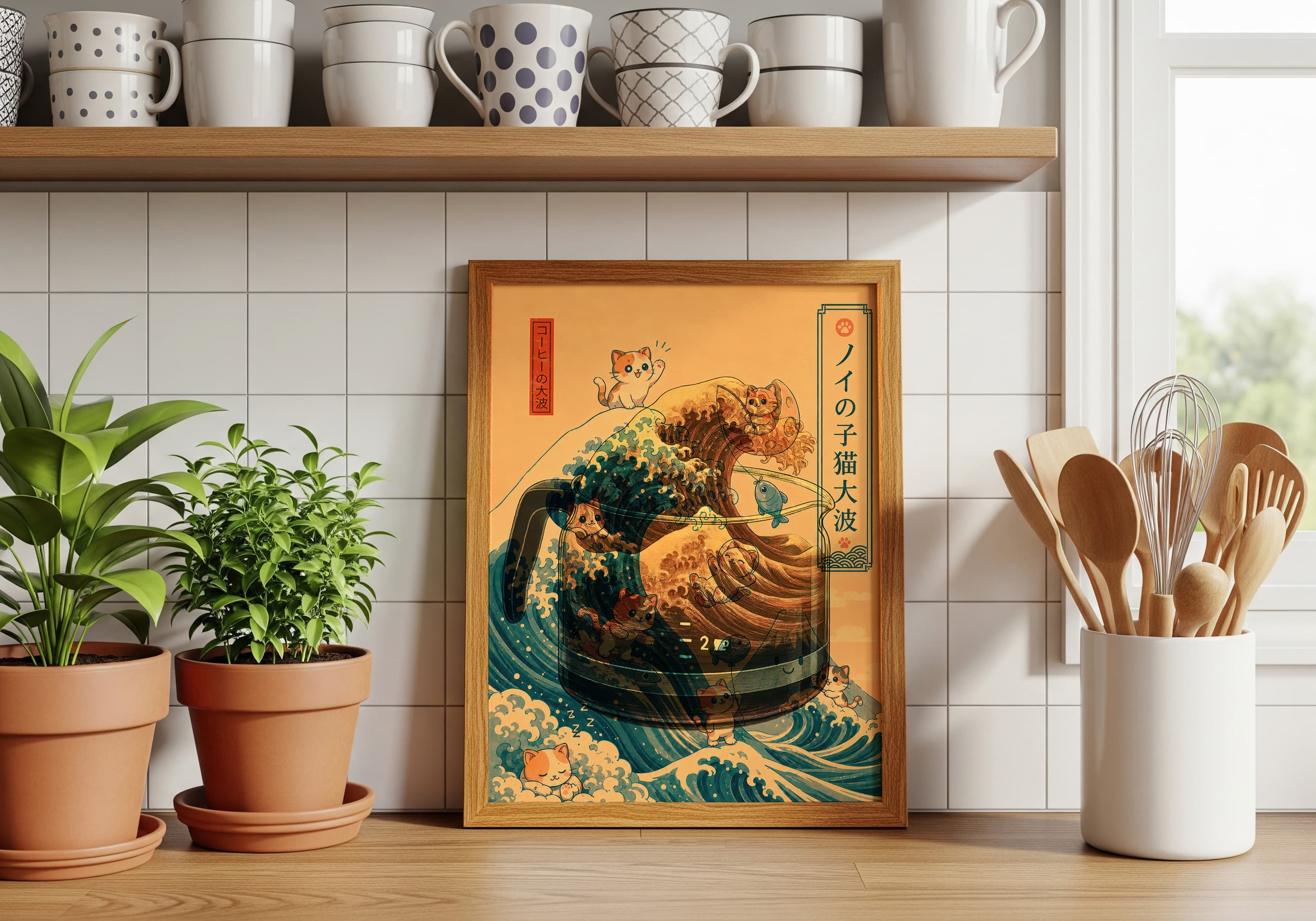 Hokusai Cat Wave Print