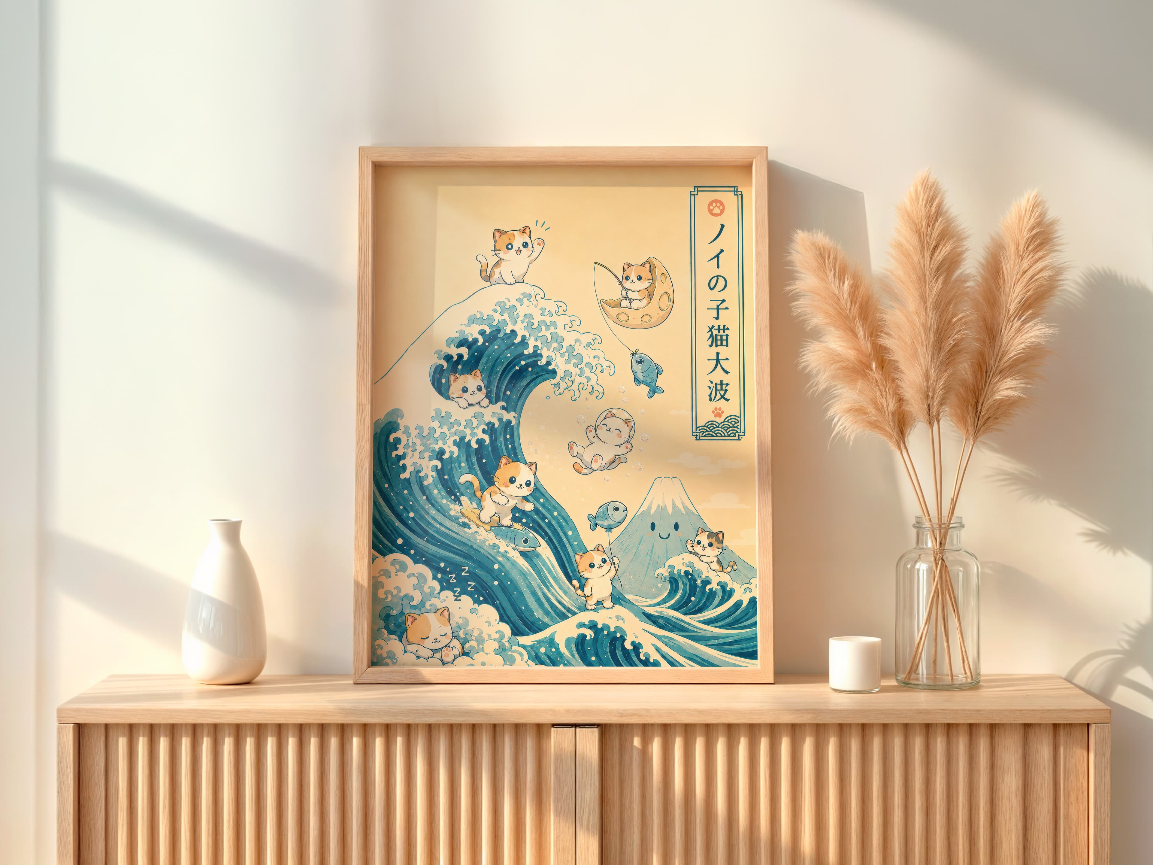 Hokusai Cat Wave Print