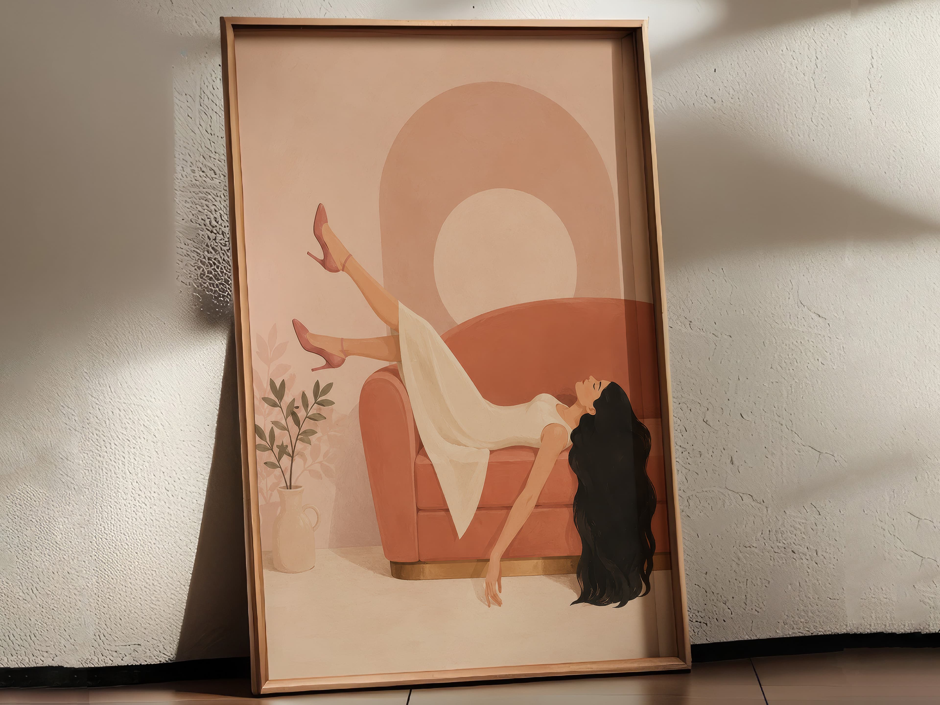 Retro Woman Line Art Print