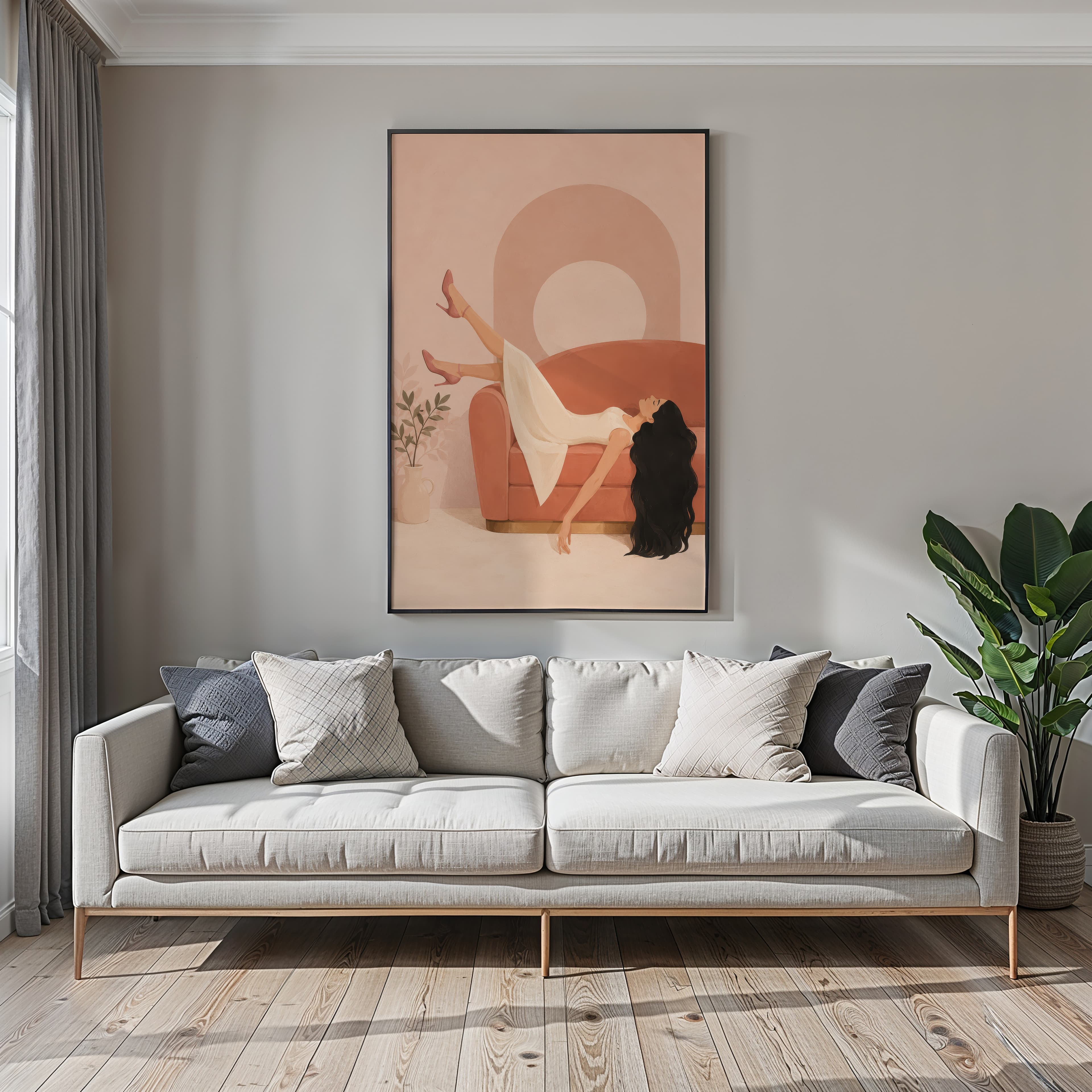 Retro Woman Line Art Print